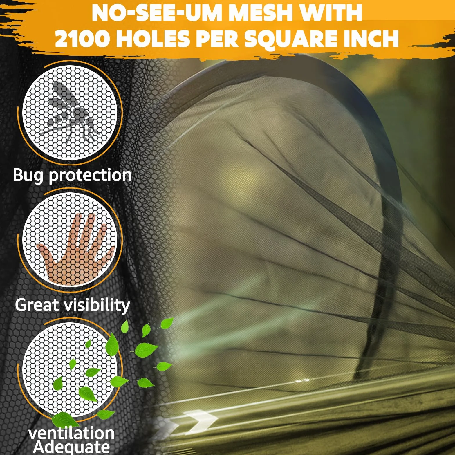 NatureFun Hamaca de Viaje Ultra-Ligera Hamaca para mosquiteros | Capacidad de Carga de 300 kg, Nylon de paracaídas Transpirable| 2 x mosquetones de Primera Calidad, 2 x eslingas de Nylon Incluidas