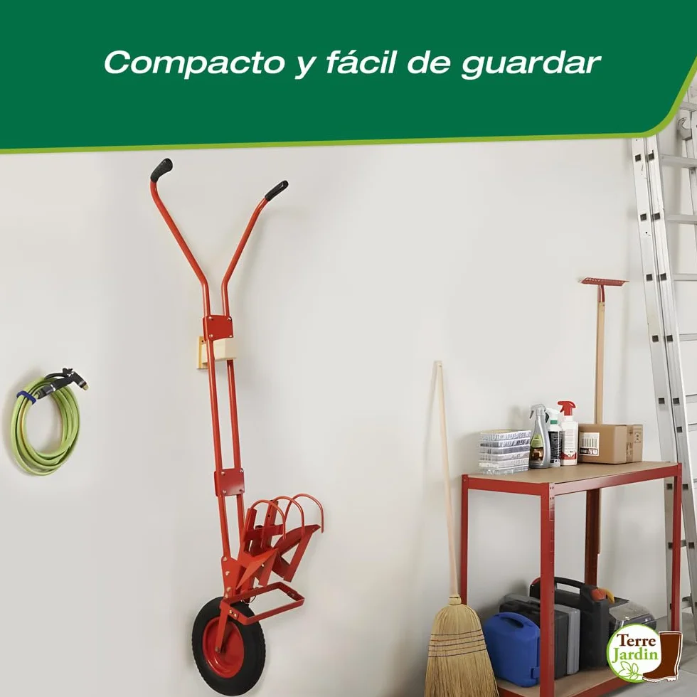 TERRE JARDIN - Cultivador de Rueda, 40 cm Diámetro - Cultivador de Jardín, 4 en 1 - Cultivador Manual, con Desherbador, Aporcador, Garra, Reja de Arado - Azada de Jardinero, Eficaz y Robusto