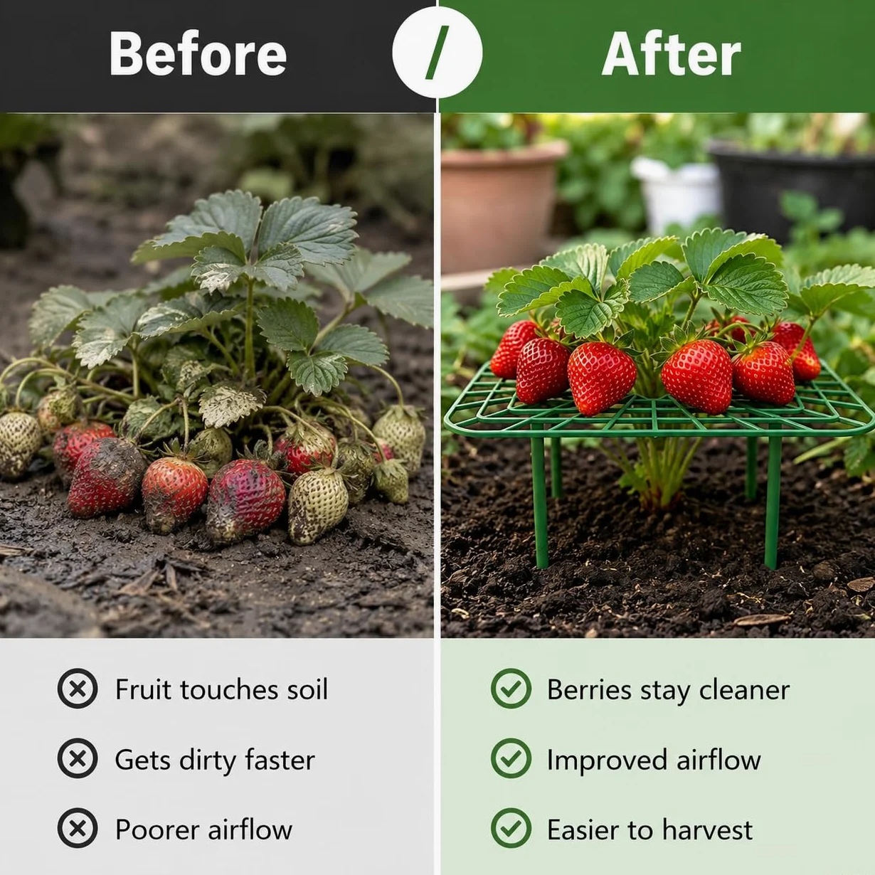Paquete de 10 soportes de plástico para plantas de fresa, marcos estilo alambre de jardín para camas elevadas y macetas, soportes ligeros para plantas de flores y verduras, jardinería al aire