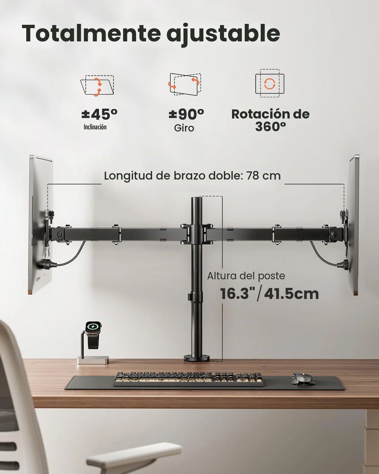 ErGear Soporte 2 Monitores para 13-32" Pulgadas, Brazo Monitor Peso hasta 8KG