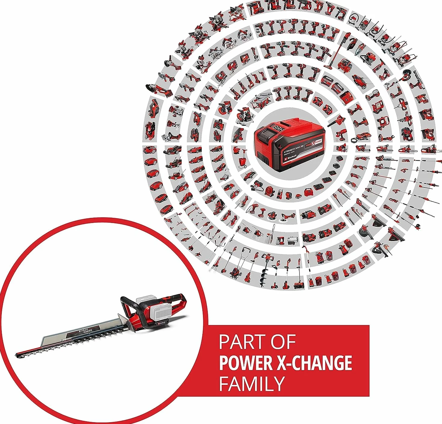 Einhell Cortasetos con batería GE-CH 36/65 Li-Solo Power X-Change (36 V, 65 cm de Longitud de Corte, 30 mm Distancia Entre Dientes, Mango Giratorio, colector de Recortes, sín batería)