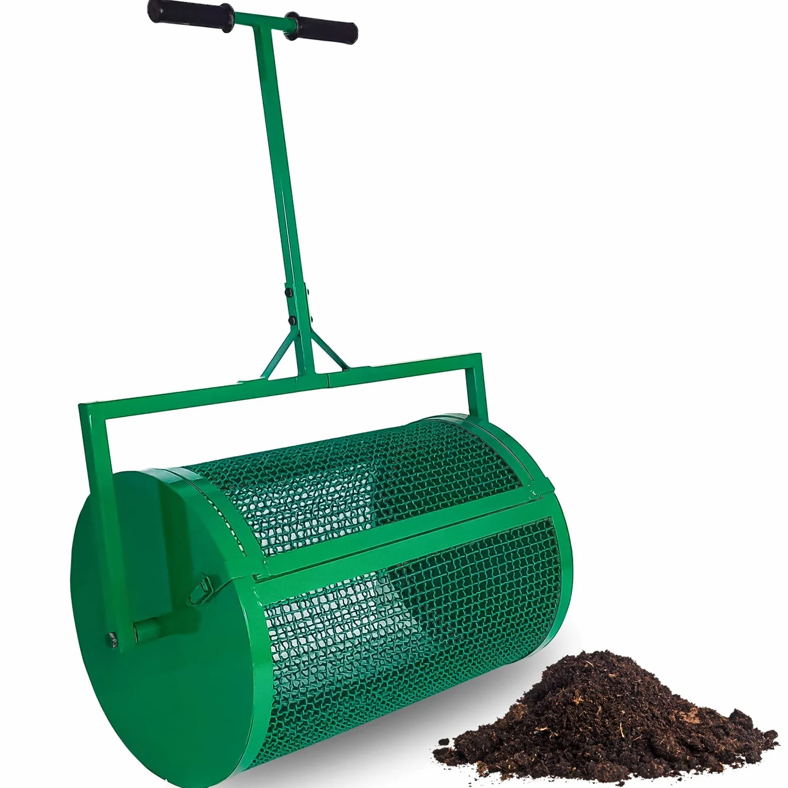 Esparcidor de estiércol de malla metálica, esparcidor de turba, esparcidor de abono de 24" con mango largo ajustable, esparcidores de fertilizantes para césped y jardín, para abono superficial, tier