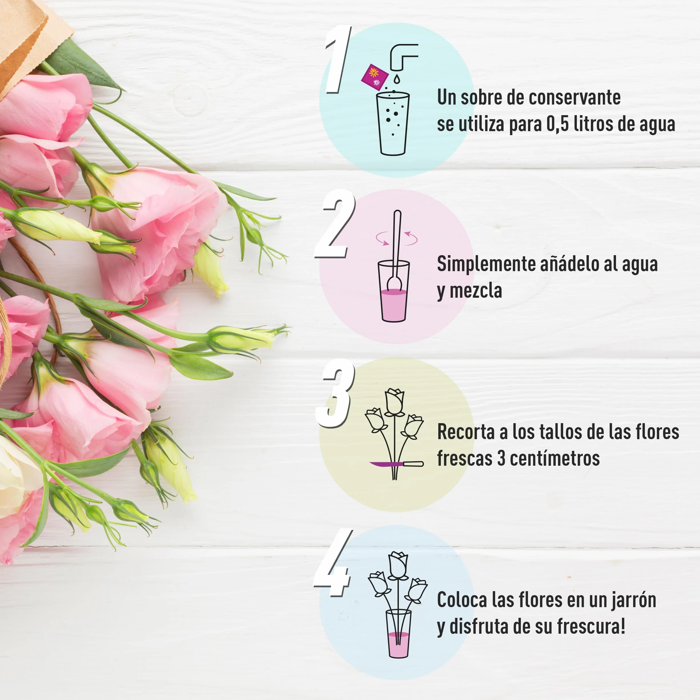 Pack de 15 Sobrecitos de Conservante Para Flor Cortada, Comida Para Flores Frescas Cortadas, 15 Paquetes de Conservante Total, 7.5L de Conservante Líquido