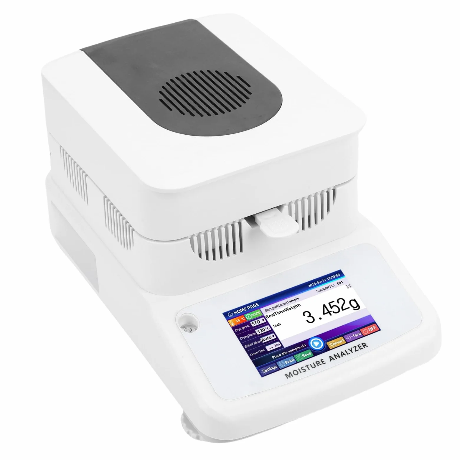 Analizador de Contenido de Agua de Calefacción Halógena, Medidor con Pantalla Táctil de 120 G para Alimentación de Maíz, Precisión de 0,002 G, con Acero Inoxidable, (Enchufe europeo 220V)