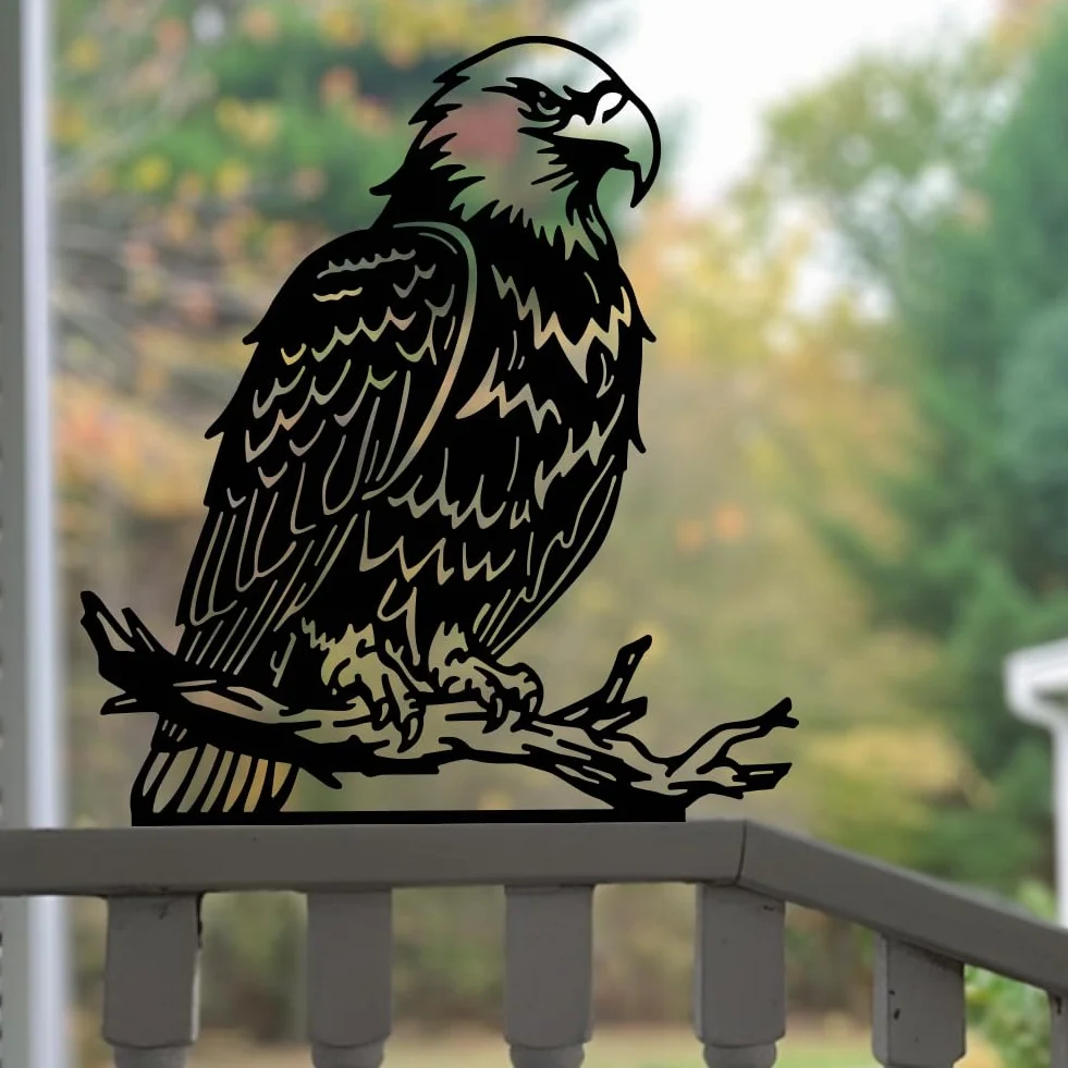 WADORN Águila metal jardín patio decoración arte pájaro sobre rama hierro decorativo jardín estacas animales salvajes silueta negra decoración de valla al aire libre para árbol adornos de pared patio