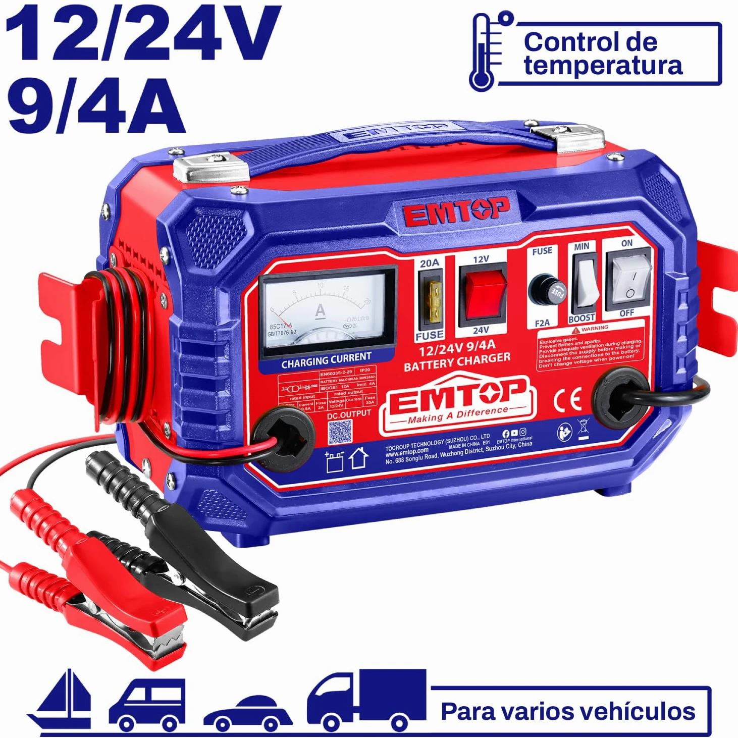 EMTOP | Batería | 12-24 V | 28-180 AH | 5,6 KG | Tensión 220-240 V | Frecuencia 50/60 HZ | Compatibilidad Garantizada con el Modelo Original | Montaje Sencillo y Ajuste Preciso al Modelo