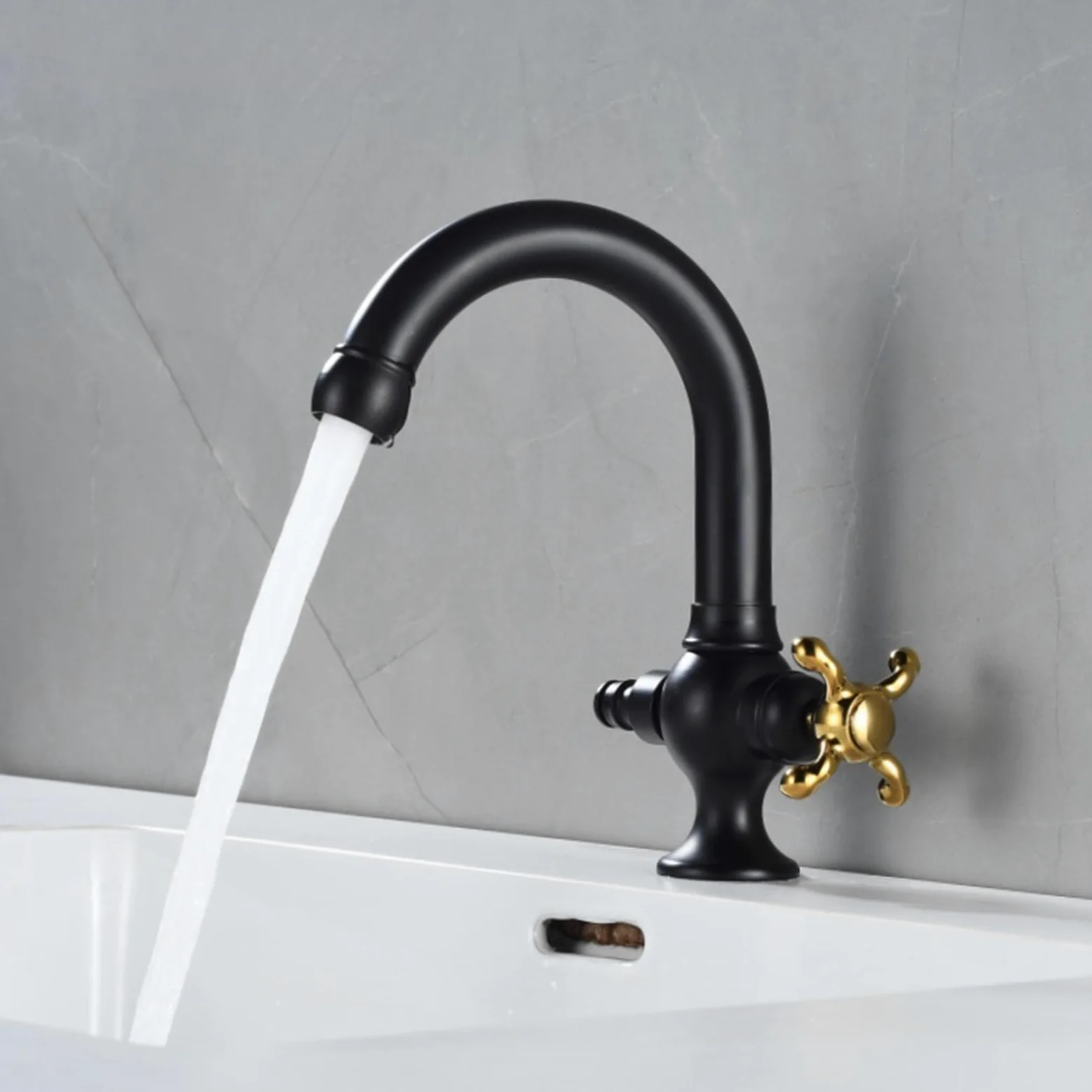 Grifos De Jardines Exteriores De Latón Grifo Lavadora Doble Salida 1/2 Grifo Exterior Antihielo,Oro Negro