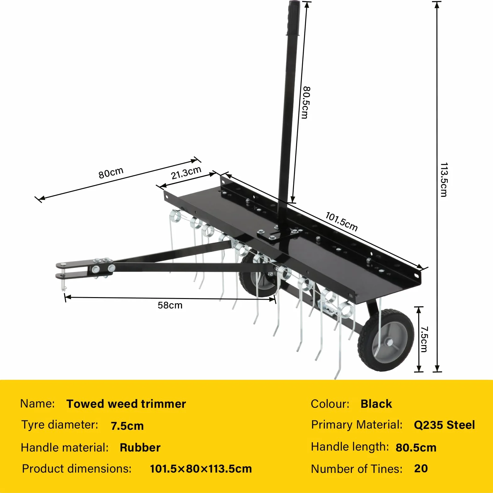 Escarificador de Césped para Tractores Cortacésped, con Muelles de Acero, Ruedas Resistentes 7.5 cm, 101.5 x 80 x 113.5cm, Aireador y Eliminador de Musgo
