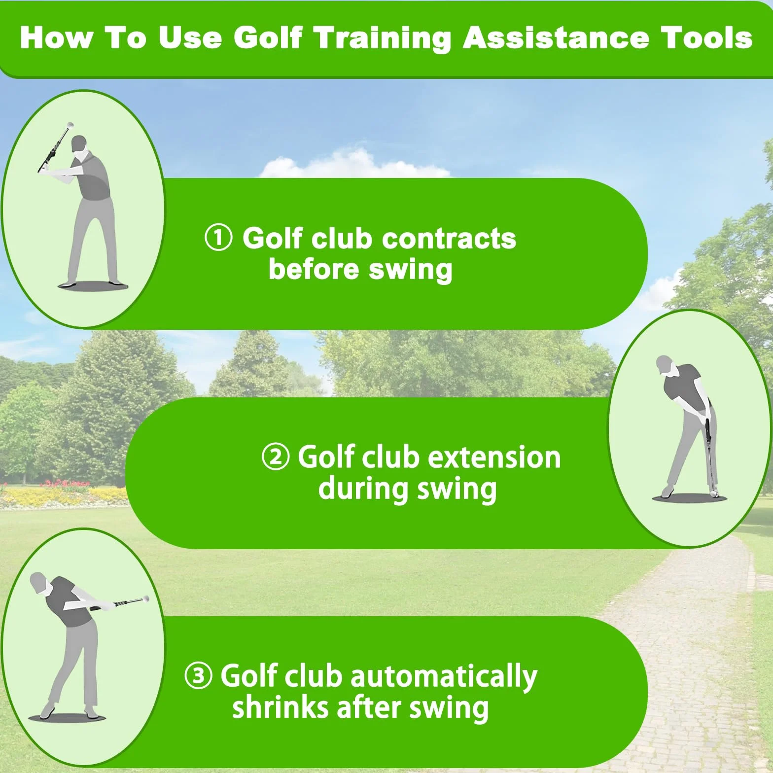 Entrenador Swing Golf Retráctil con Sonido Clic Rítmico, Ayuda Portátil Corrección Postura Agarre para Práctica