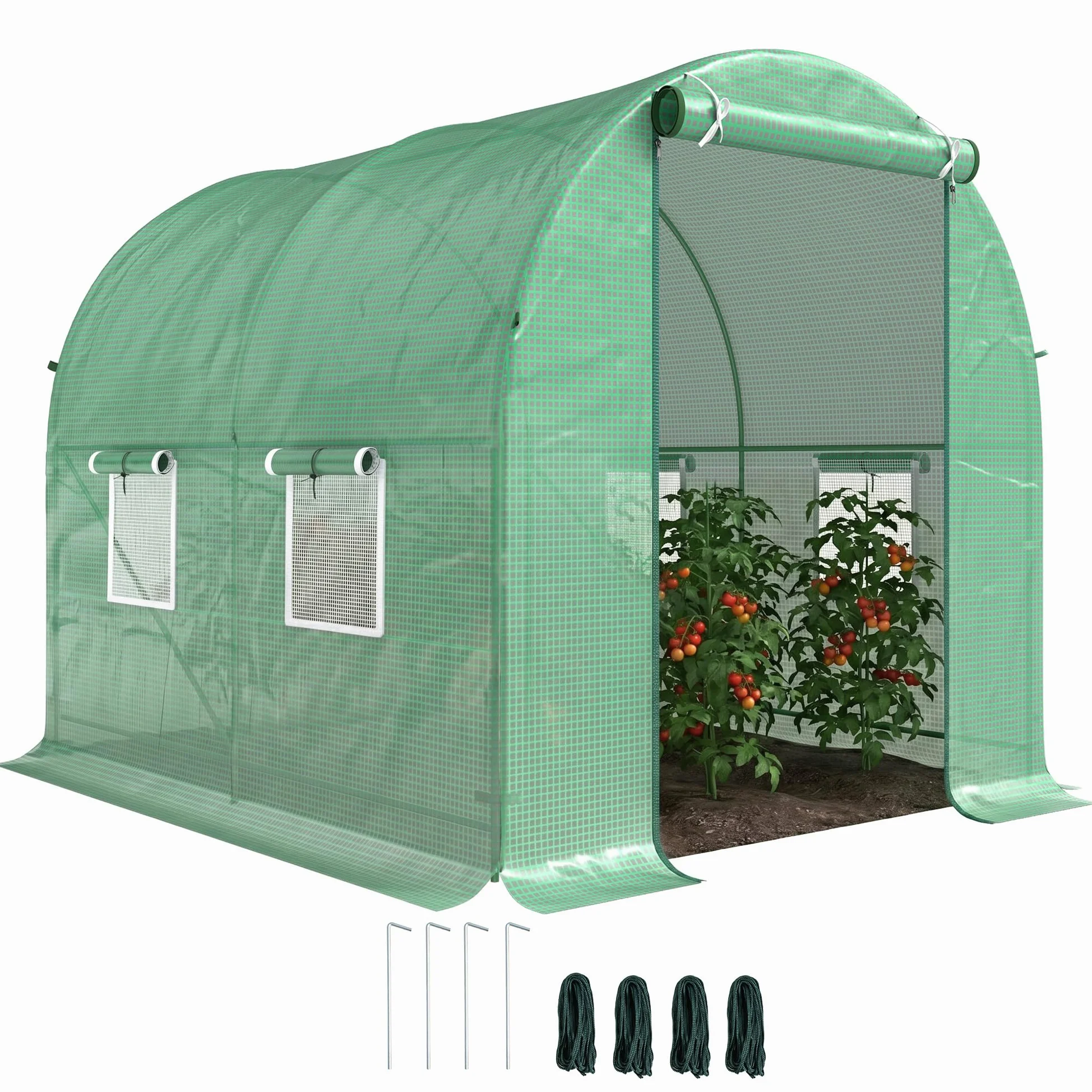 Outsunny Invernadero de Exterior 2,5x2x2 m Invernadero de Túnel con Cubierta de PE 140 g/m² para Cultivo Plantas Verduras Frutas en Jardín Terraza Verde