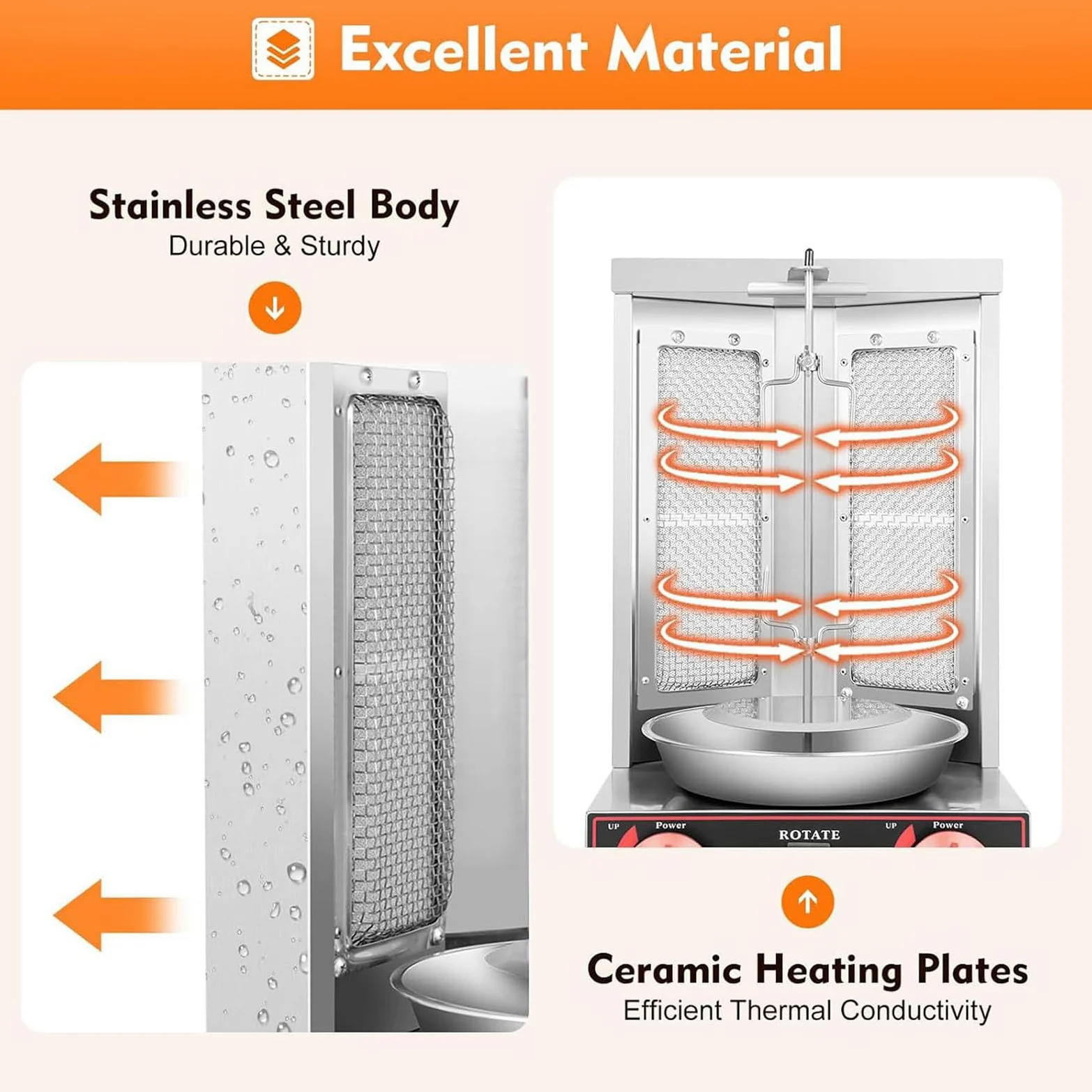 Horno Asador Vertical A Gas, Horno Asador Gyro, Máquina De Gas para Kebab Doner, con 2 Quemadores, Capacidad De 13 Libras, con Bandeja De Aceite, para Reuniones Familiares Black
