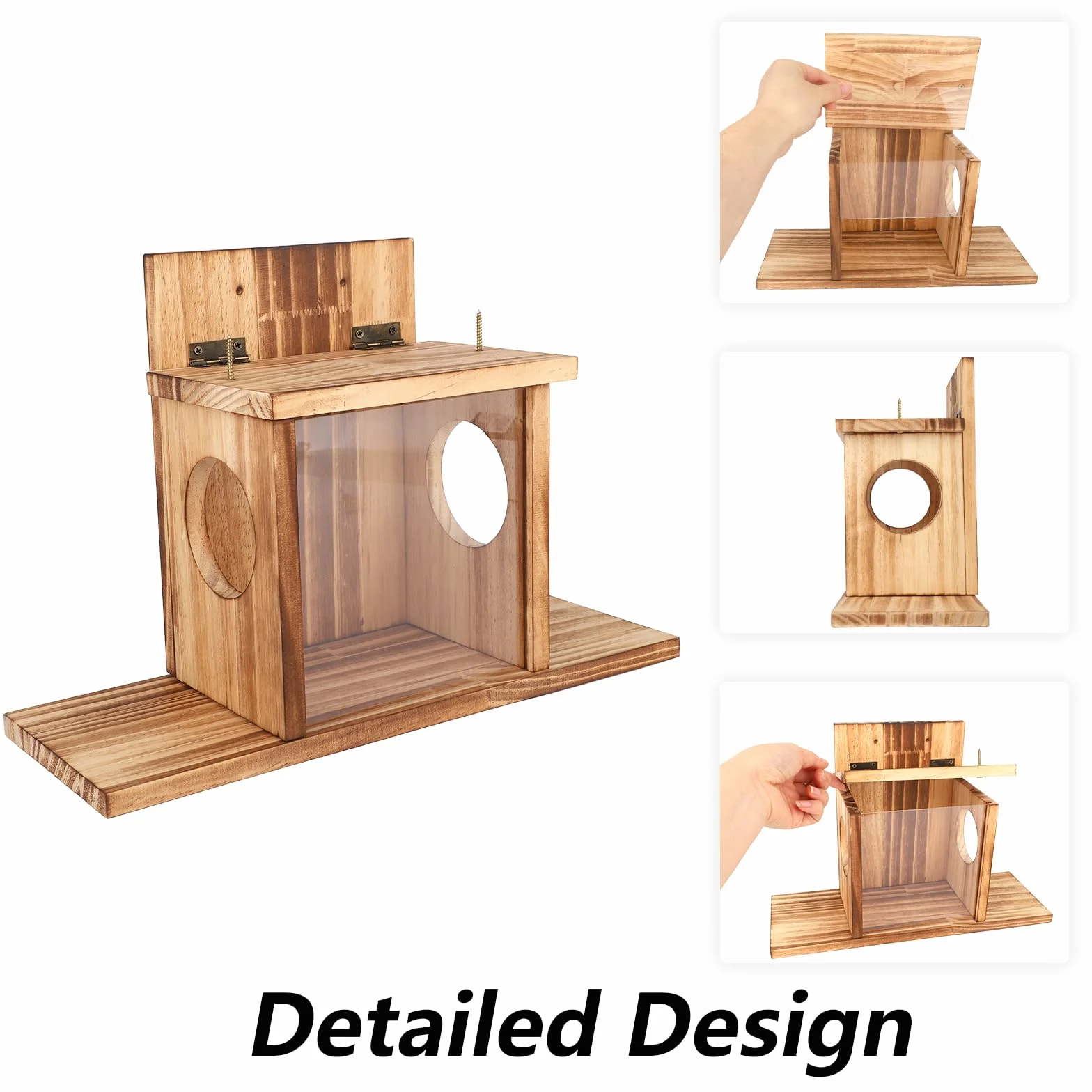 lasuroa Comedero de Ardilla para Exterior, con Dos Ventanas para Maíz Cacahuetes Piñones y Mazorcas de Maíz con Panel Transparente Extraíble
