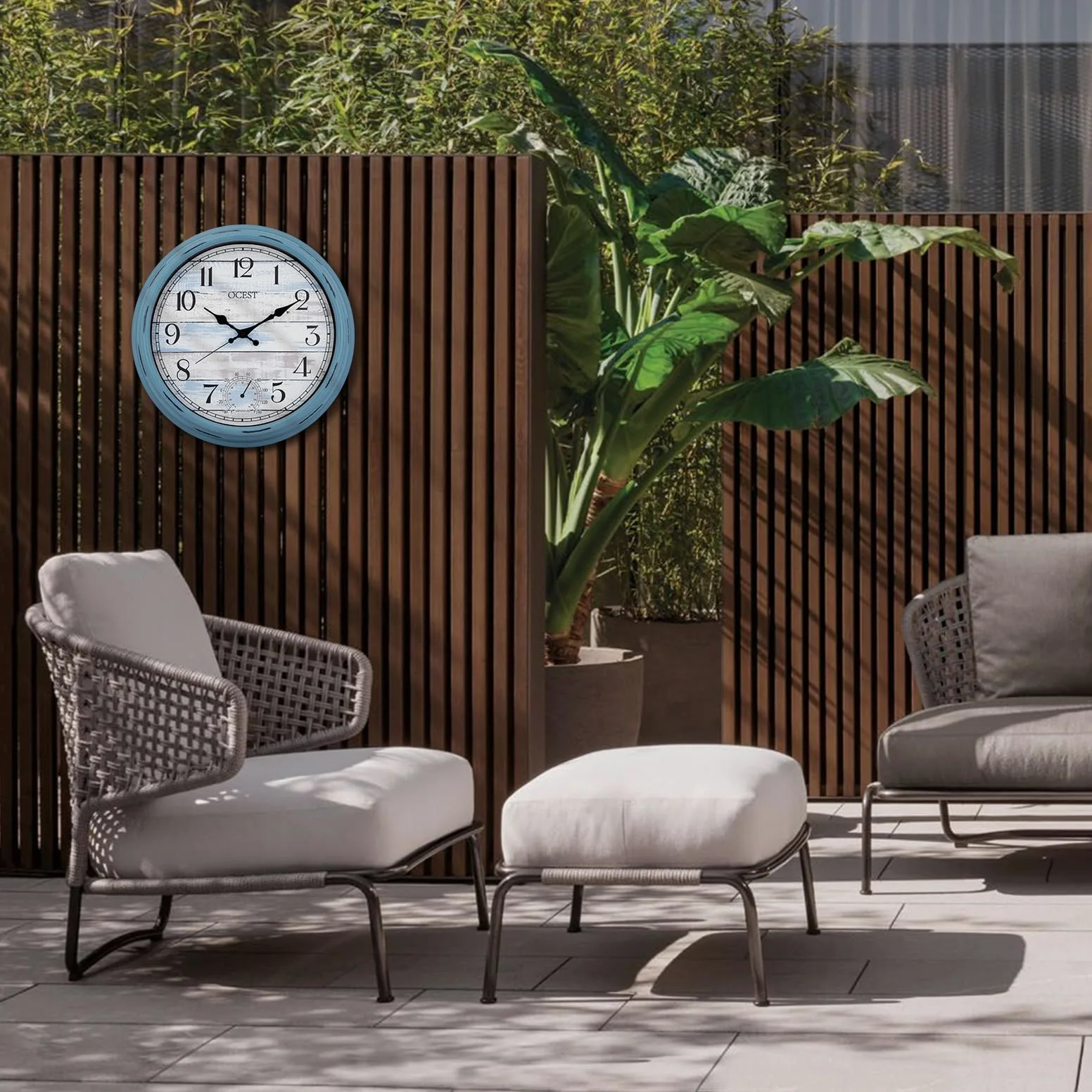 OCEST Reloj de pared impermeable 40,6 cm con termómetro para interiores y exteriores