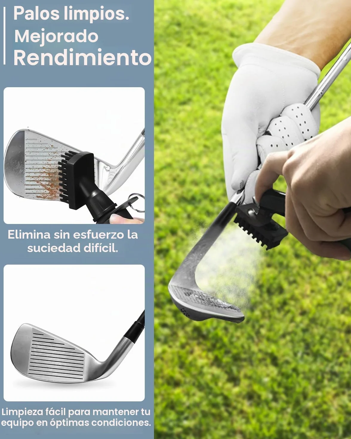 Cepillo limpiador de palos de golf 2 piezas con spray de agua integrado y gancho de aluminio retráctil