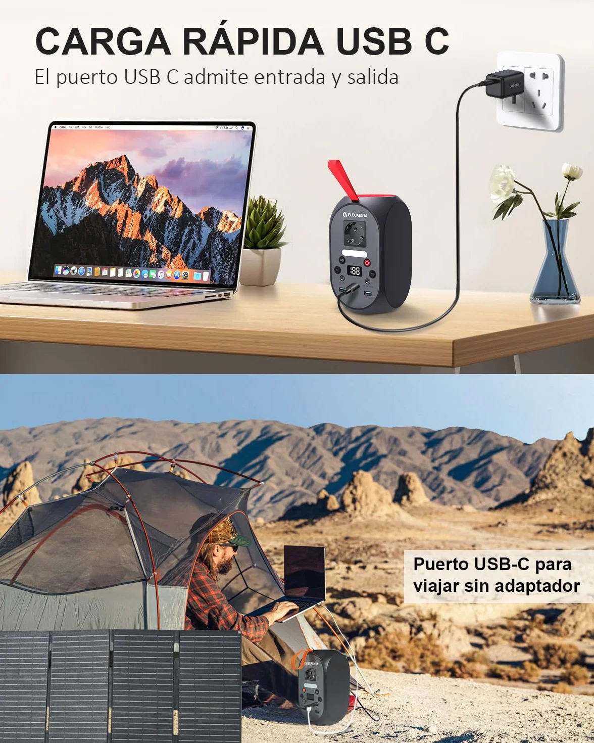 Estación de energía portátil de 99Wh, Generador Solar Portátil LiFePO4 Batería Salidas de CA 120W(Pico 200W) Respaldo de Batería con Linterna LED para Camping, Viajes, Autocaravanas, Hogar, Emergenza