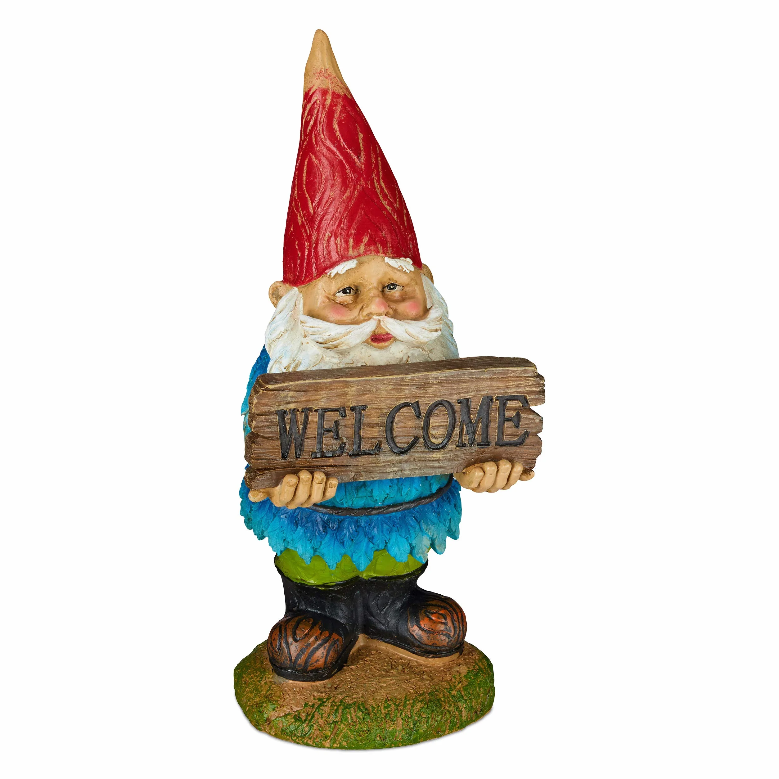 Relaxdays Gnomo de jardín «Welcome», Impermeable, Figura Decorativa, Diseño clásico, Multi-Color