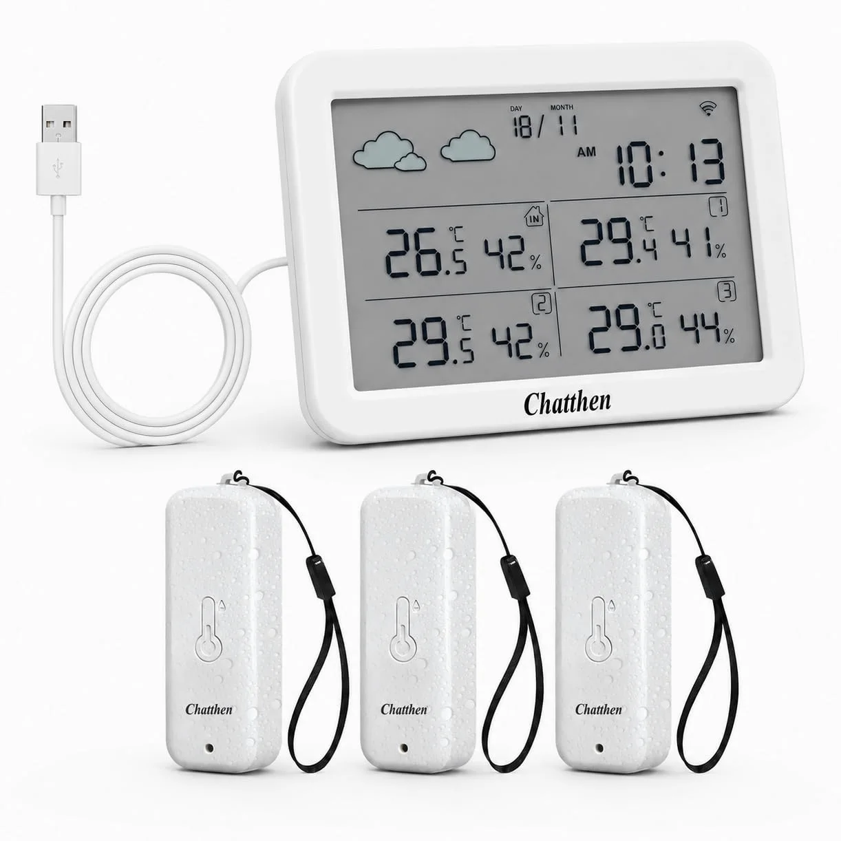 Estación Meteorológica WiFi con 3 Sensores Inalámbricos, Termómetro Higrómetro Digital Interior con Pantalla LCD, Monitor de Temperatura y Humedad con App para Casa, Bodega, Invernadero