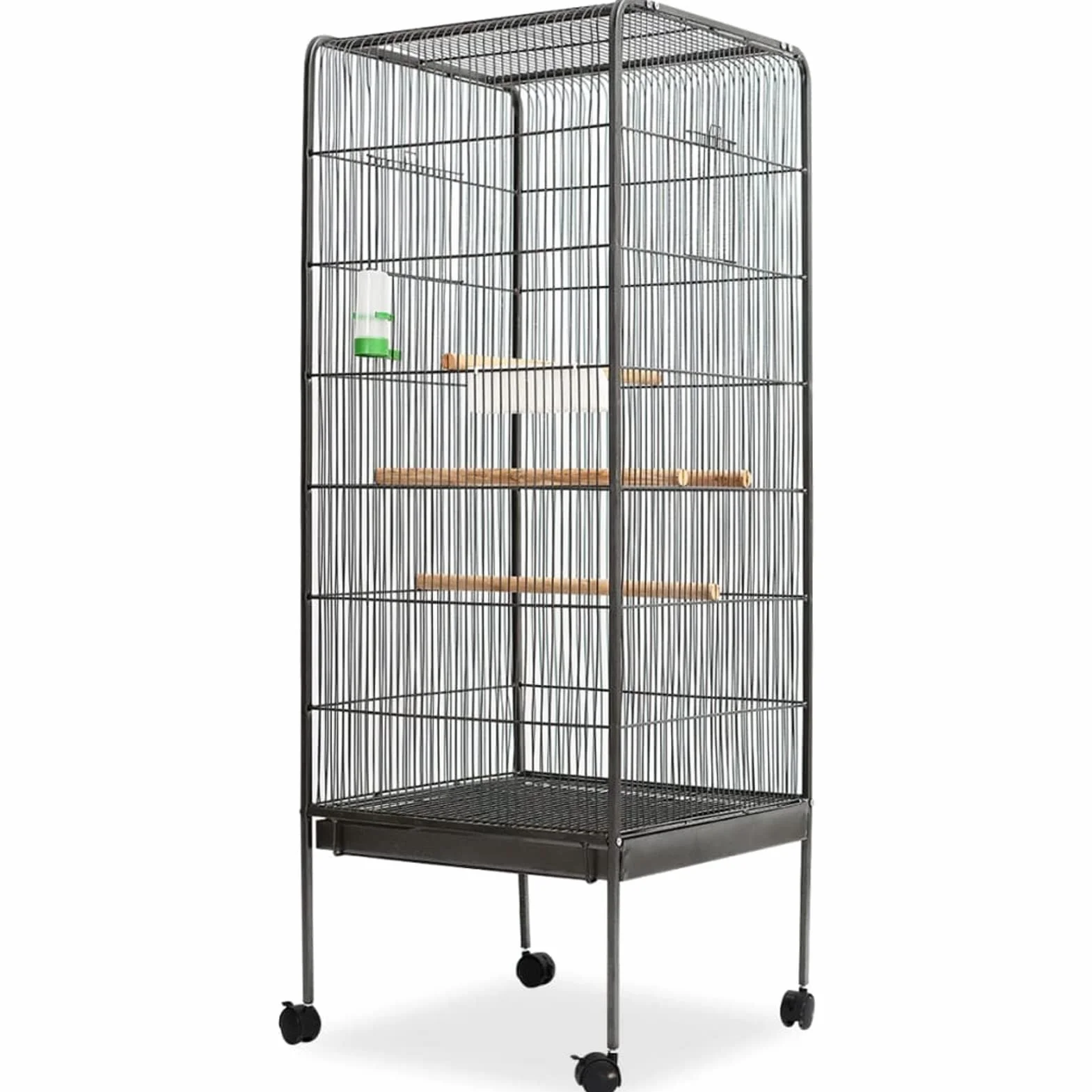 Homgoday Jaula para pájaros negra, 54 x 54 x 146 cm, acero, nido de pájaros, casas para pájaros, jaulas y soportes para animales y suministros para mascotas