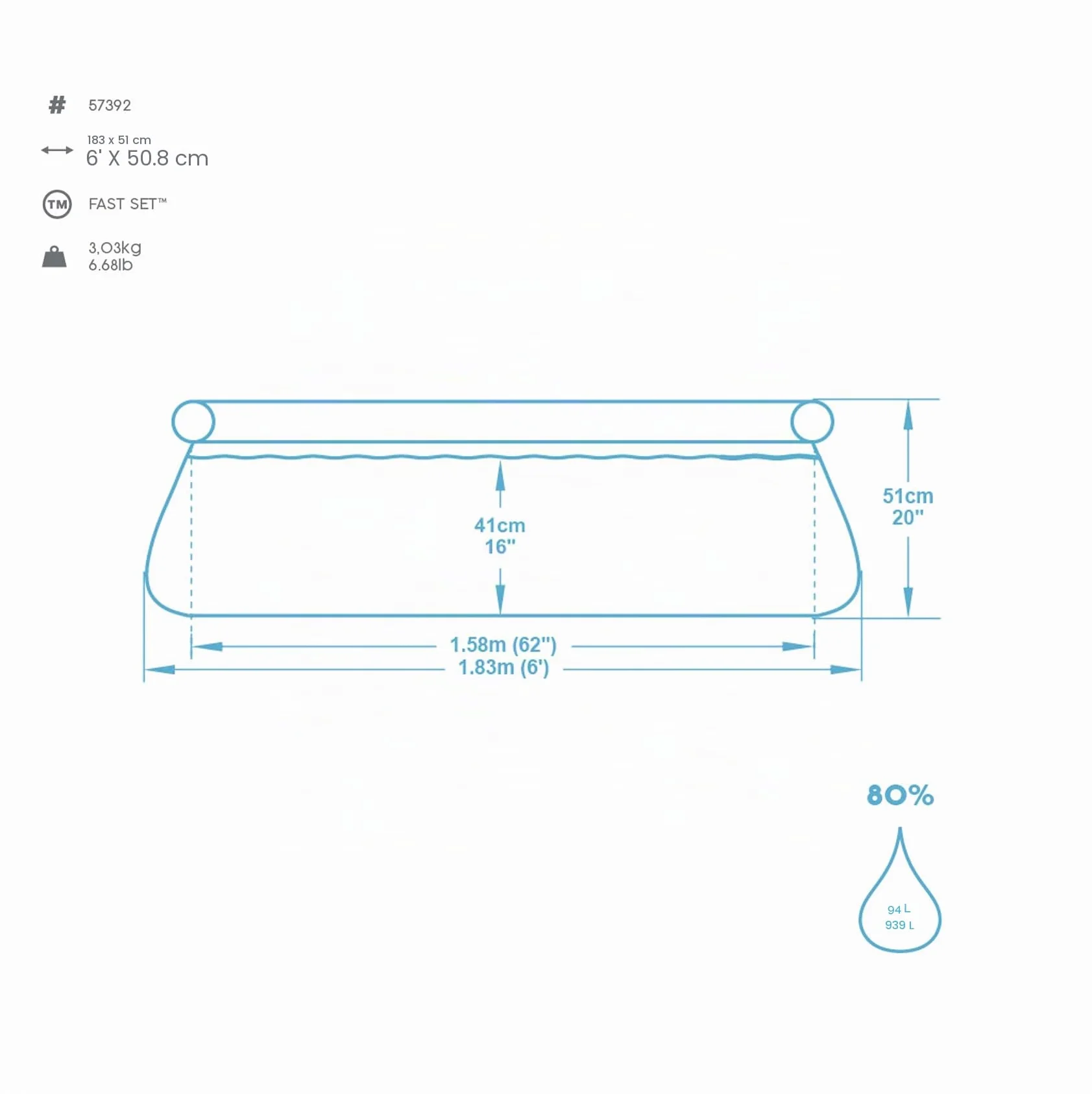 Bestway Piscina automontable 183x51, Azul, BW57392