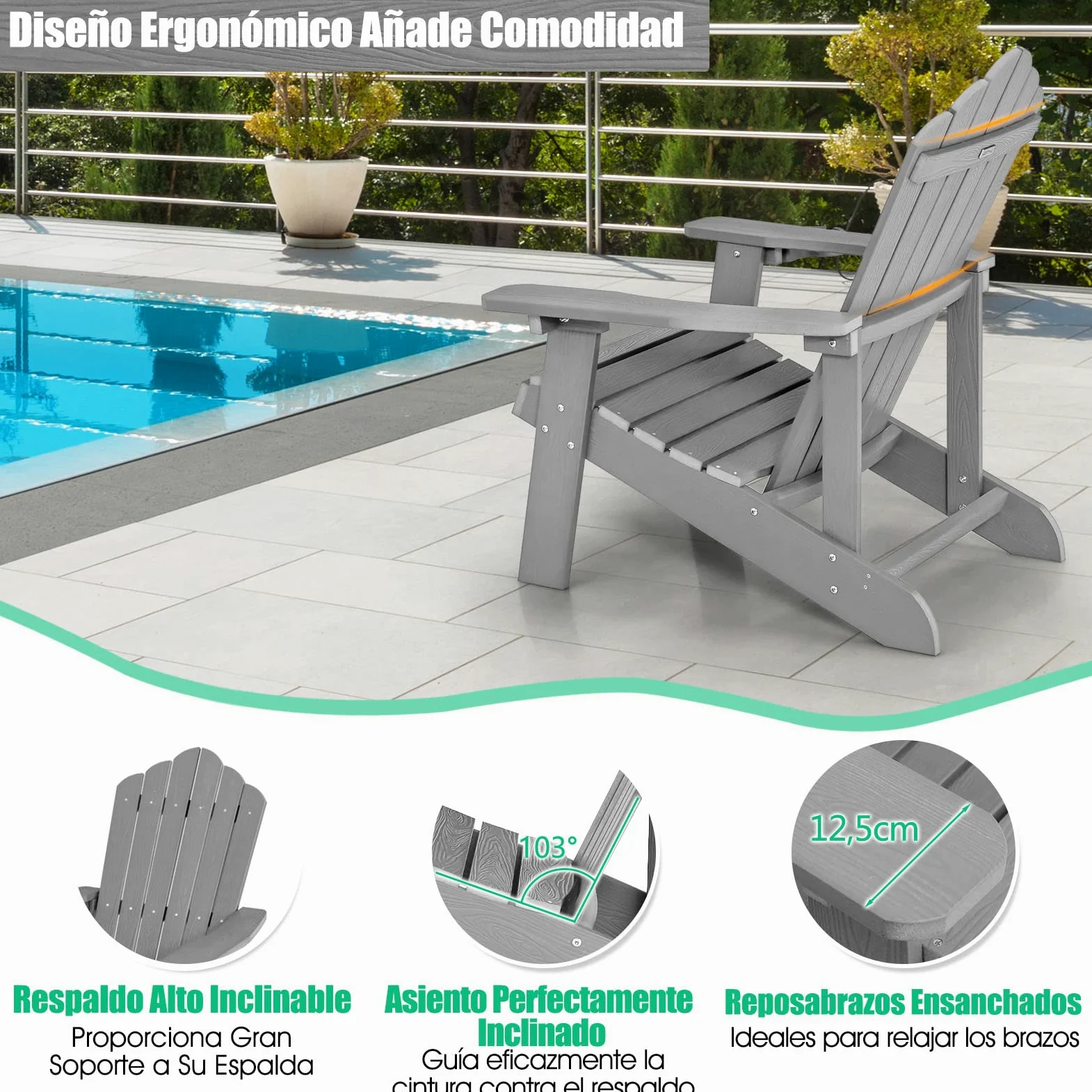 COSTWAY 2 Sillas Adirondack con Portavasos, Sillas para Hogueras, Resistente a la Intemperie, Grano de Madera Realista, Facíl de Montaje, Silla de Exterior para Patio, Jardín, Terraza (GIRS,2)
