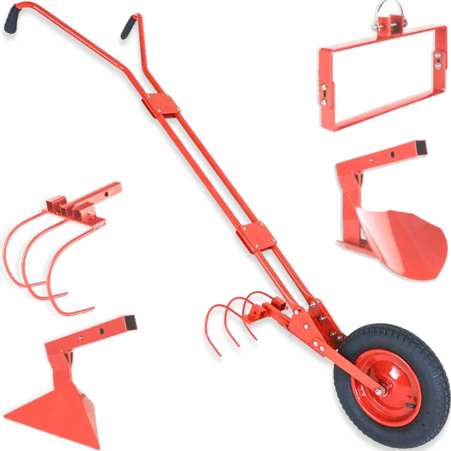 TERRE JARDIN - Cultivador de Rueda, 40 cm Diámetro - Cultivador de Jardín, 4 en 1 - Cultivador Manual, con Desherbador, Aporcador, Garra, Reja de Arado - Azada de Jardinero, Eficaz y Robusto