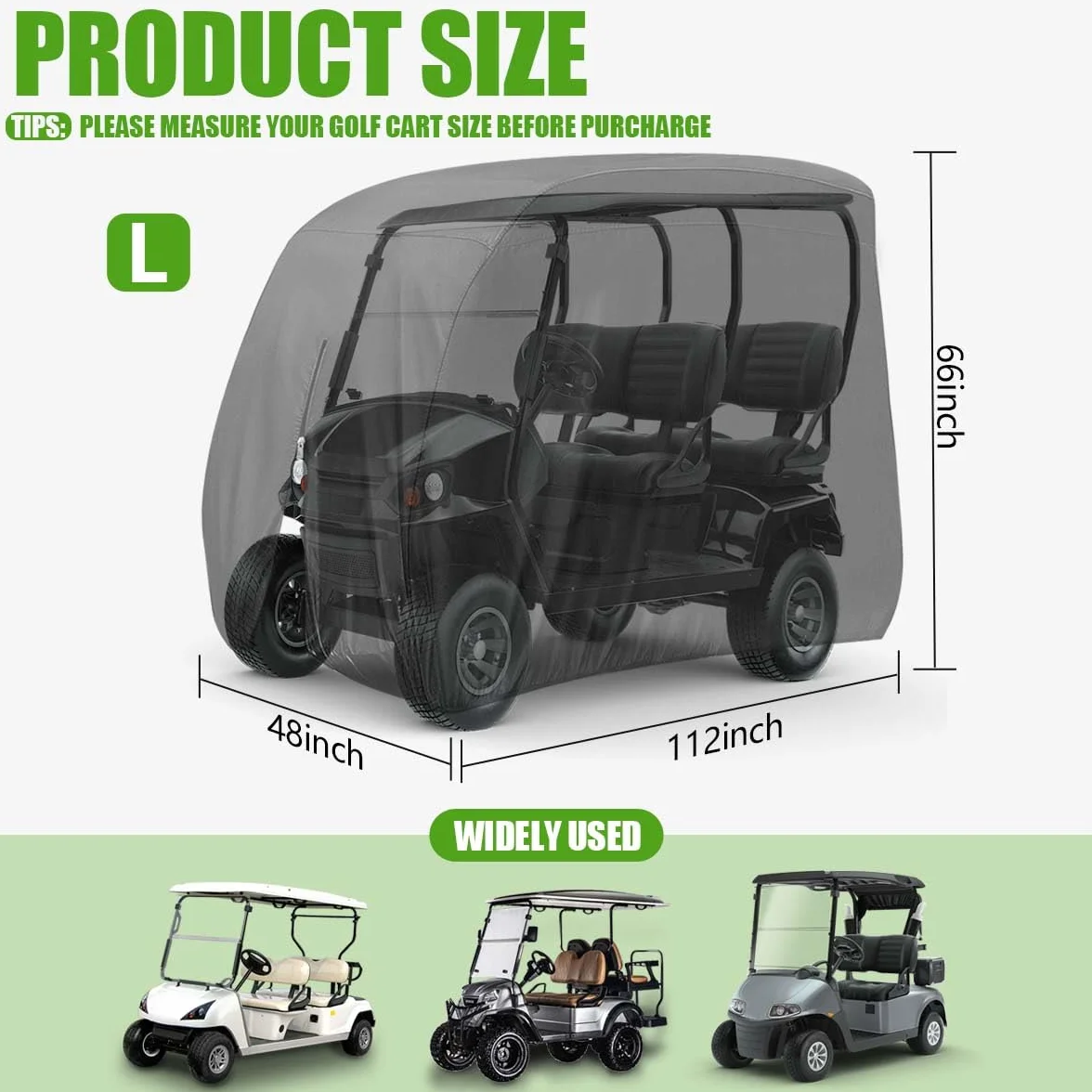 KISEER cubierta impermeable 400D para carrito de golf EZ GO Club Car Yamaha, a prueba de polvo (negro)