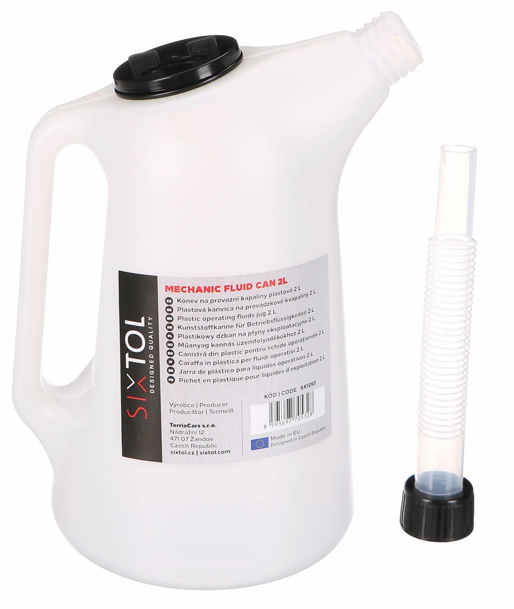 MECHANIC FLUID CAN 2L | Regadera de plástico para líquidos de funcionamiento | Caño flexible | Resistente a productos químicos | Jarra de taller | Escala de medición