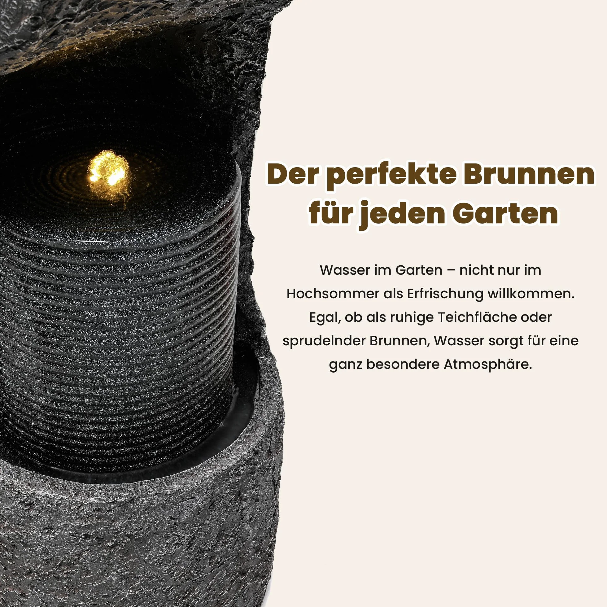 Fuente de Agua para Jardín y Exteriores, Fuente de Jardín con Iluminación LED, Cascada de 2 Niveles para Patio, Fuente Decorativa con Bombas, Decoración de Interior para Terraza (Gris)