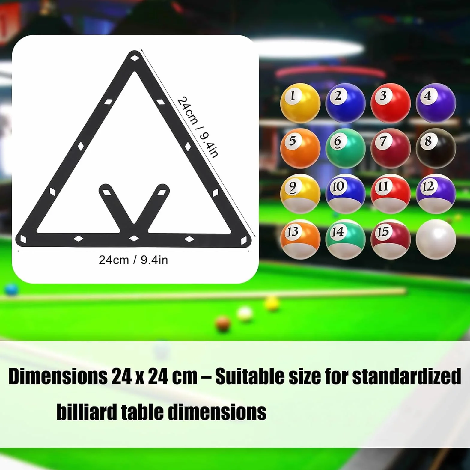 Juego de 6 plantillas de billar ultrafina para 8Ball, 9Ball y 10Ball – Triángulo preciso para alineación de bolas