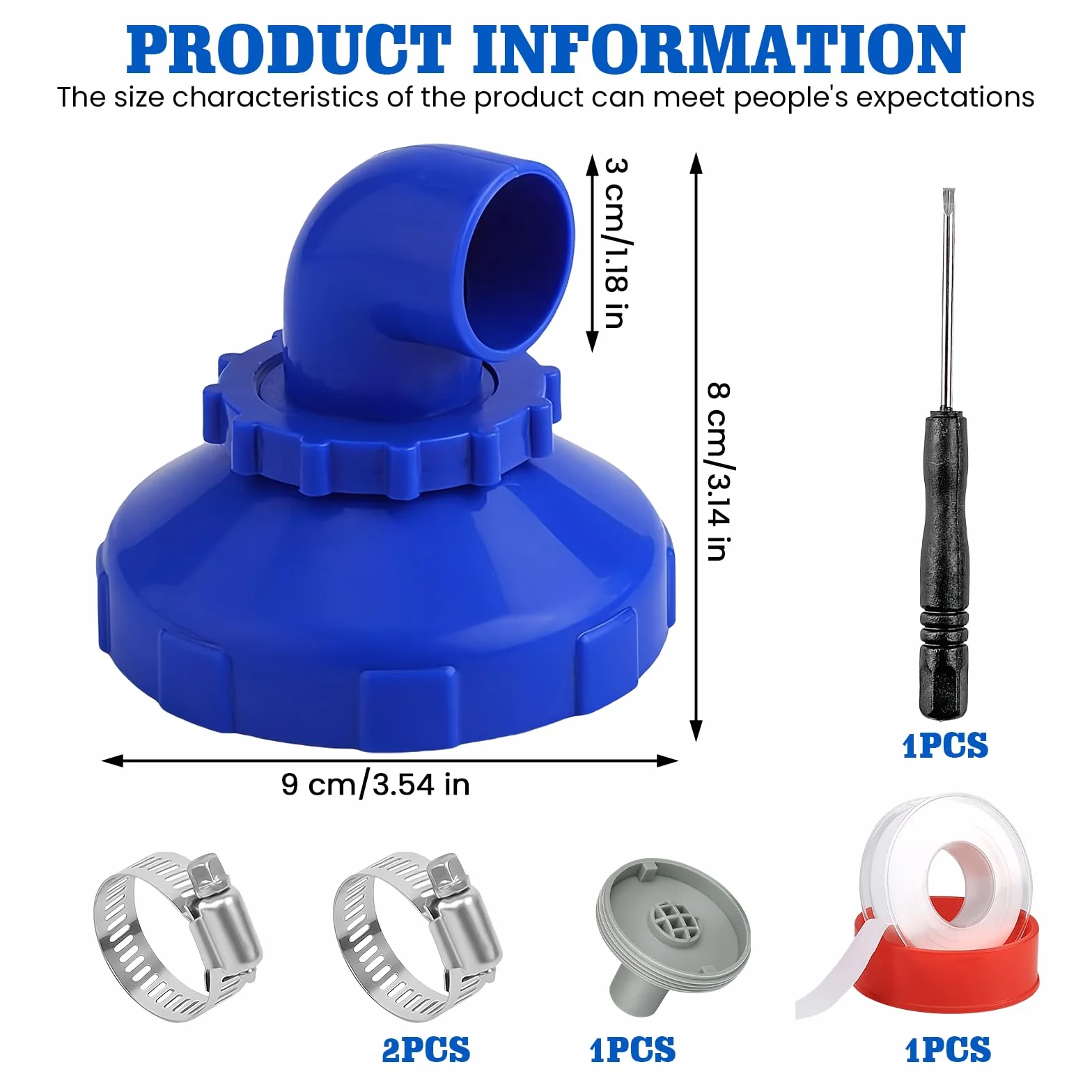 BORDEAG Boquilla de entrada para piscina giratoria 360°, boquilla de entrada para piscina de 32 mm, con abrazaderas de manguera y cinta de sellado impermeable, kit de montaje para piscina, boquilla