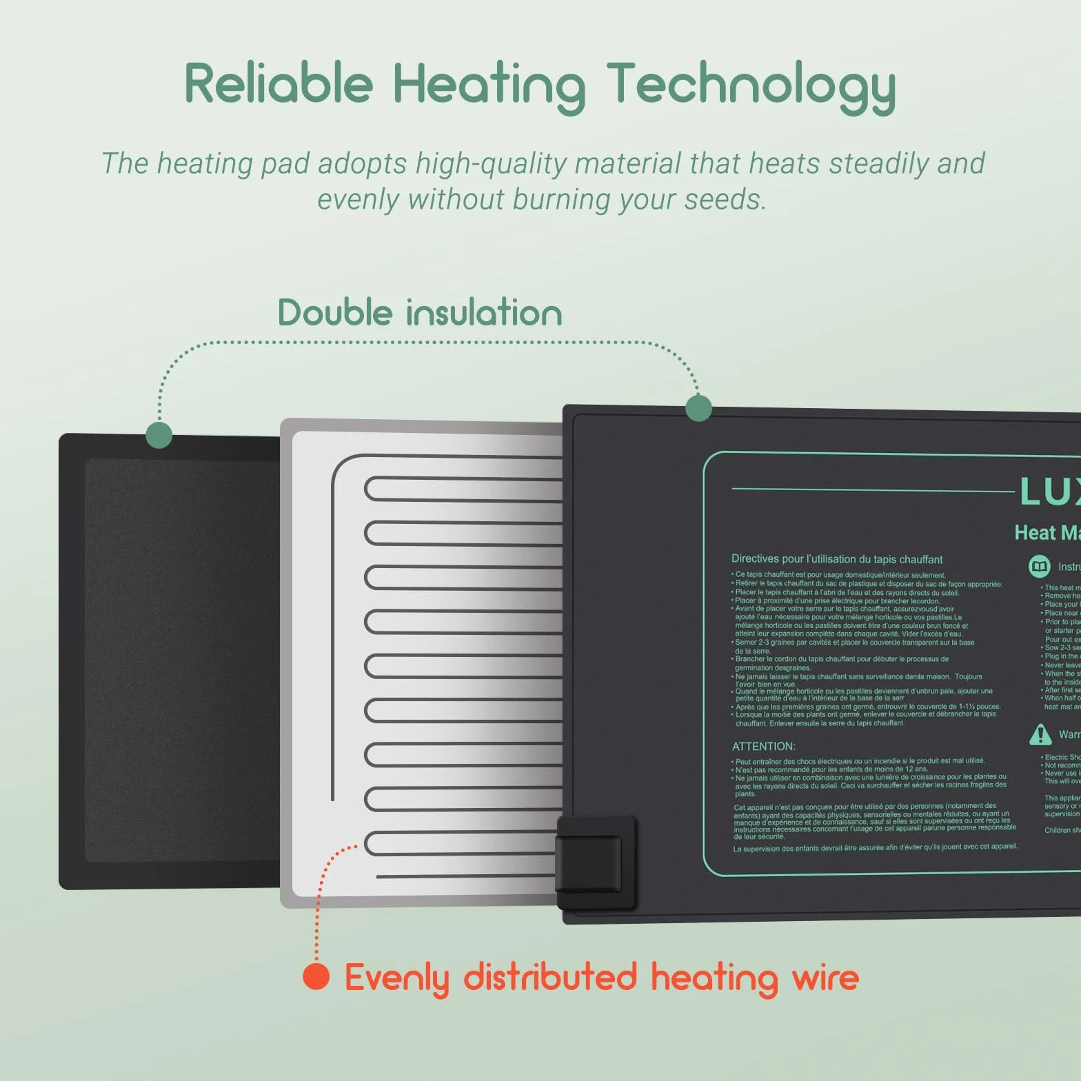 Luxbird Estera Calefactora para Plantas con Termostato Digital, Sonda NTC y Protección IP67, 30W, 52 x 25 cm, Estera térmicas Ideal para Germinación, Invernaderos, Elaboración de Cerveza