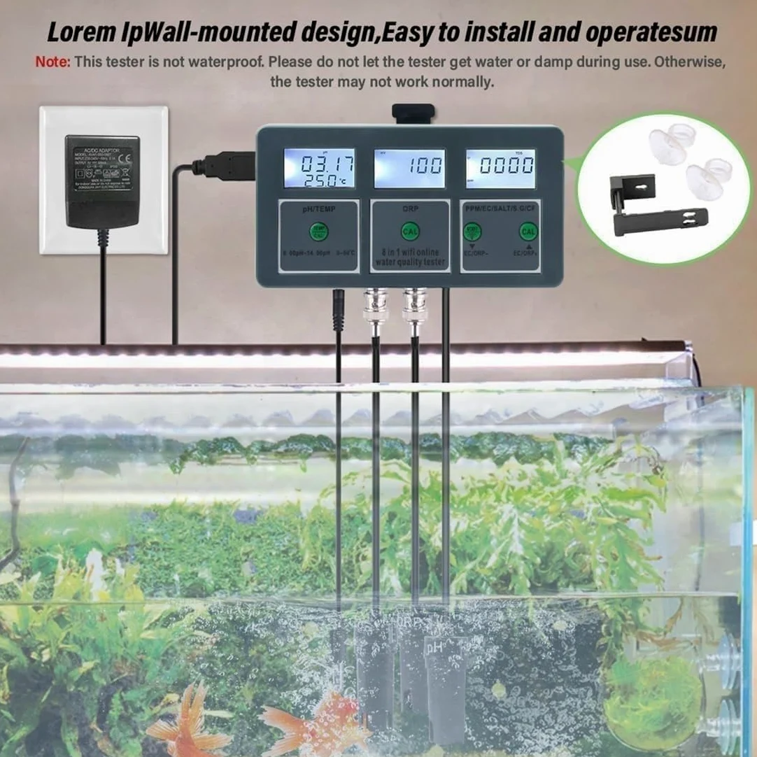 Medidor inteligente de calidad del agua con WiFi, 8 en 1, medidor de calidad del agua, medidor de pH, registrador de datos, temperatura TDS Salinity S.G. EC ORP, analizador de alta precisión,