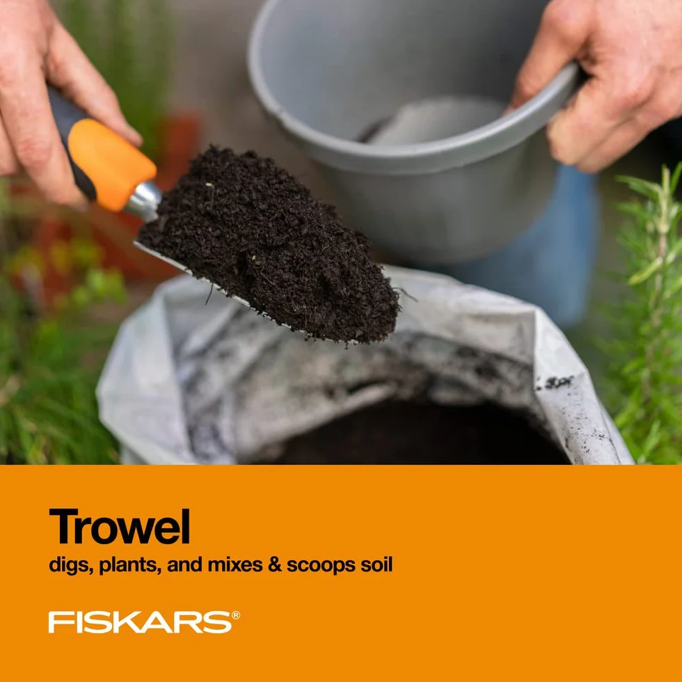 Fiskars Ergo - Juego de Herramientas de jardinería reciclables, Color Negro y Naranja