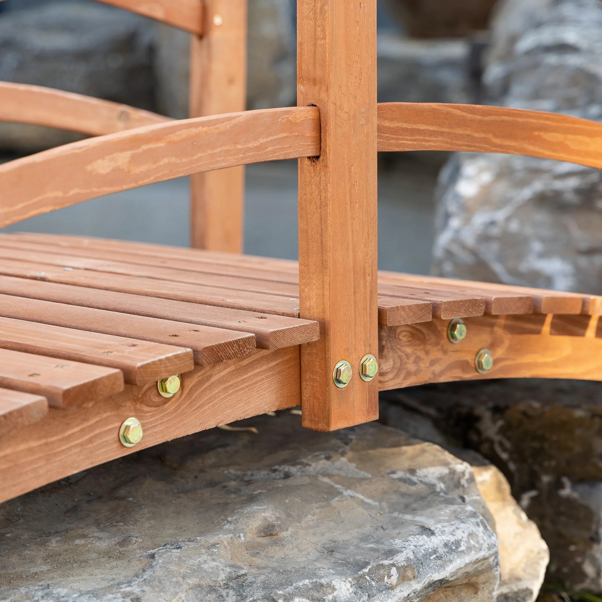 Outsunny Puente de Arco de Madera 185x72x58 cm con Pasamanos Puente de Jardín para Decoración Patio Carga 200 kg Natural