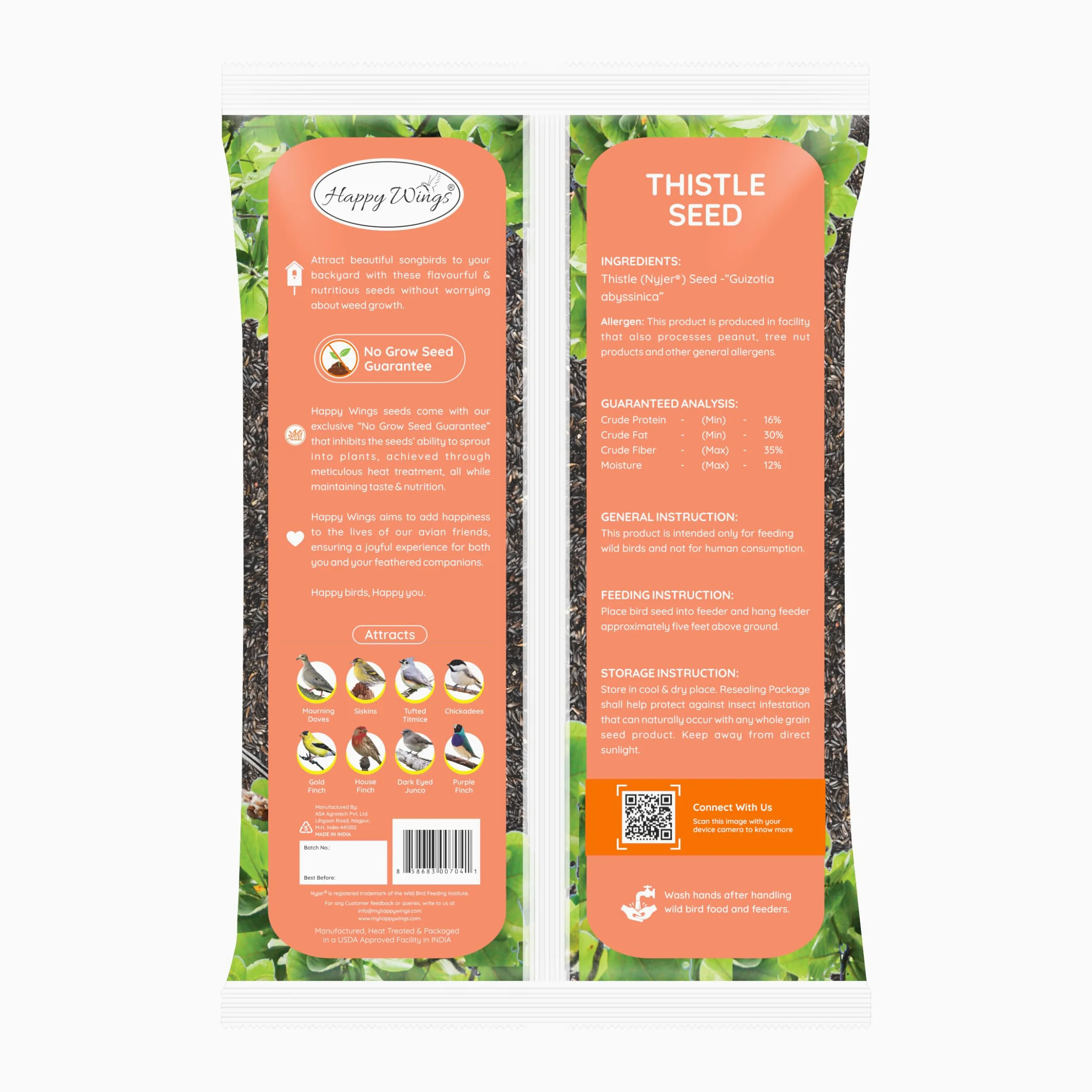 Happy Wings Nyjer/Semillas de cardo Alimento para aves silvestres - 5 libras