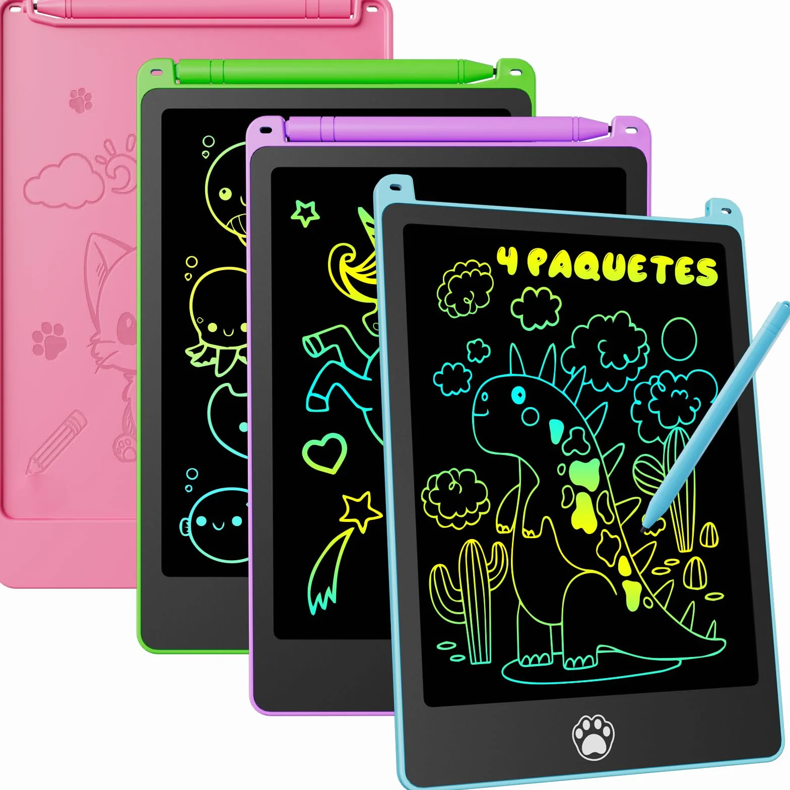 Tableta de Escritura LCD Colorido 8,5 Pulgadas 4 Paquetes para Niños Regalo Borrable Reutilizable Juguete