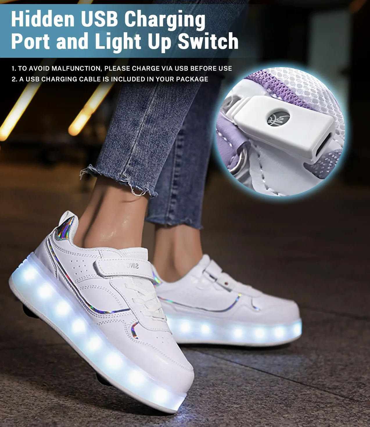 Fansu Zapatos con Ruedas y LED Luces para Niños y Niñas, Zapatillas con 4 Ruedas Retráctiles USB