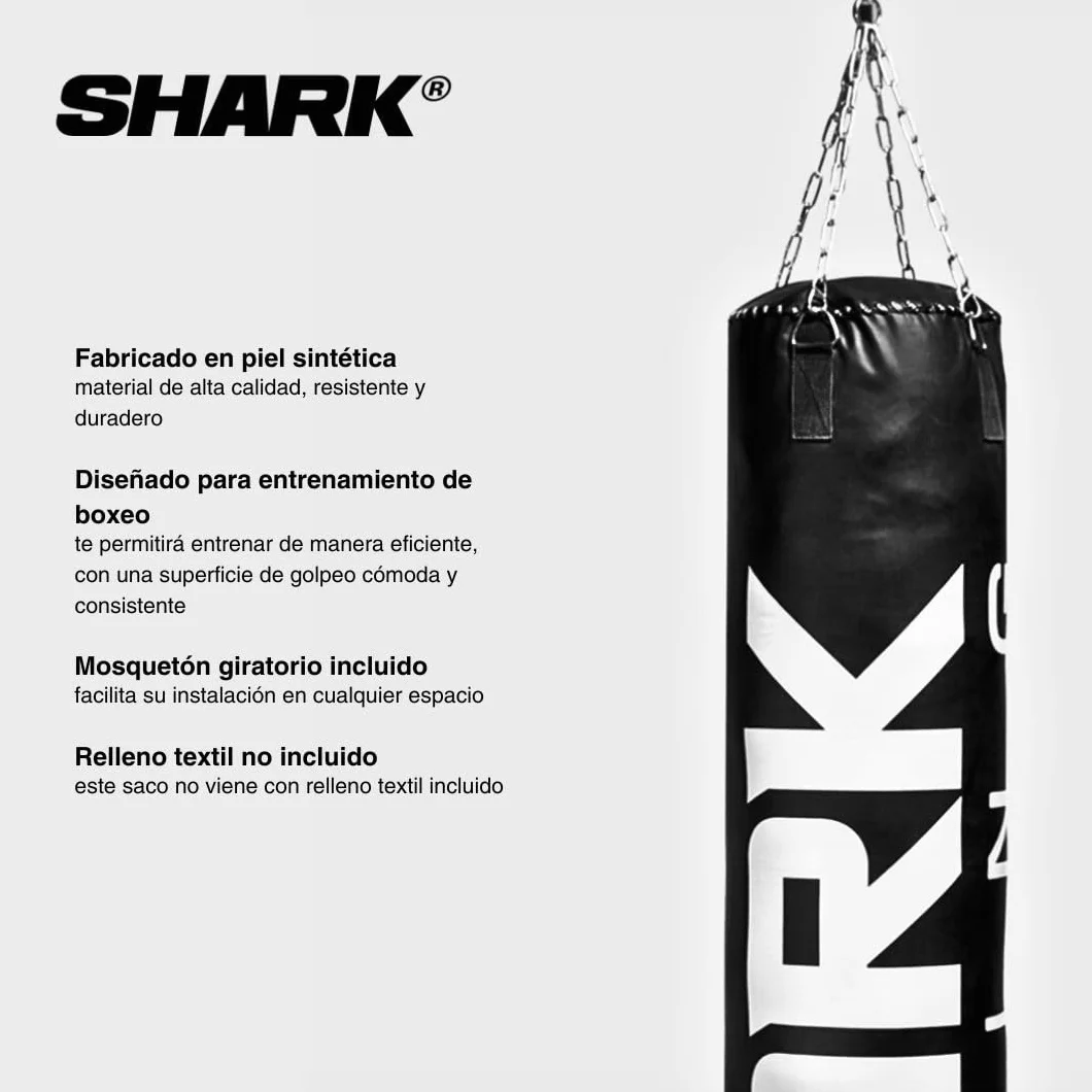 SHARK BOXING Saco de Boxeo 100cm 150cm 180cm Piel sintética Sin Relleno Mosquetón Giratorio