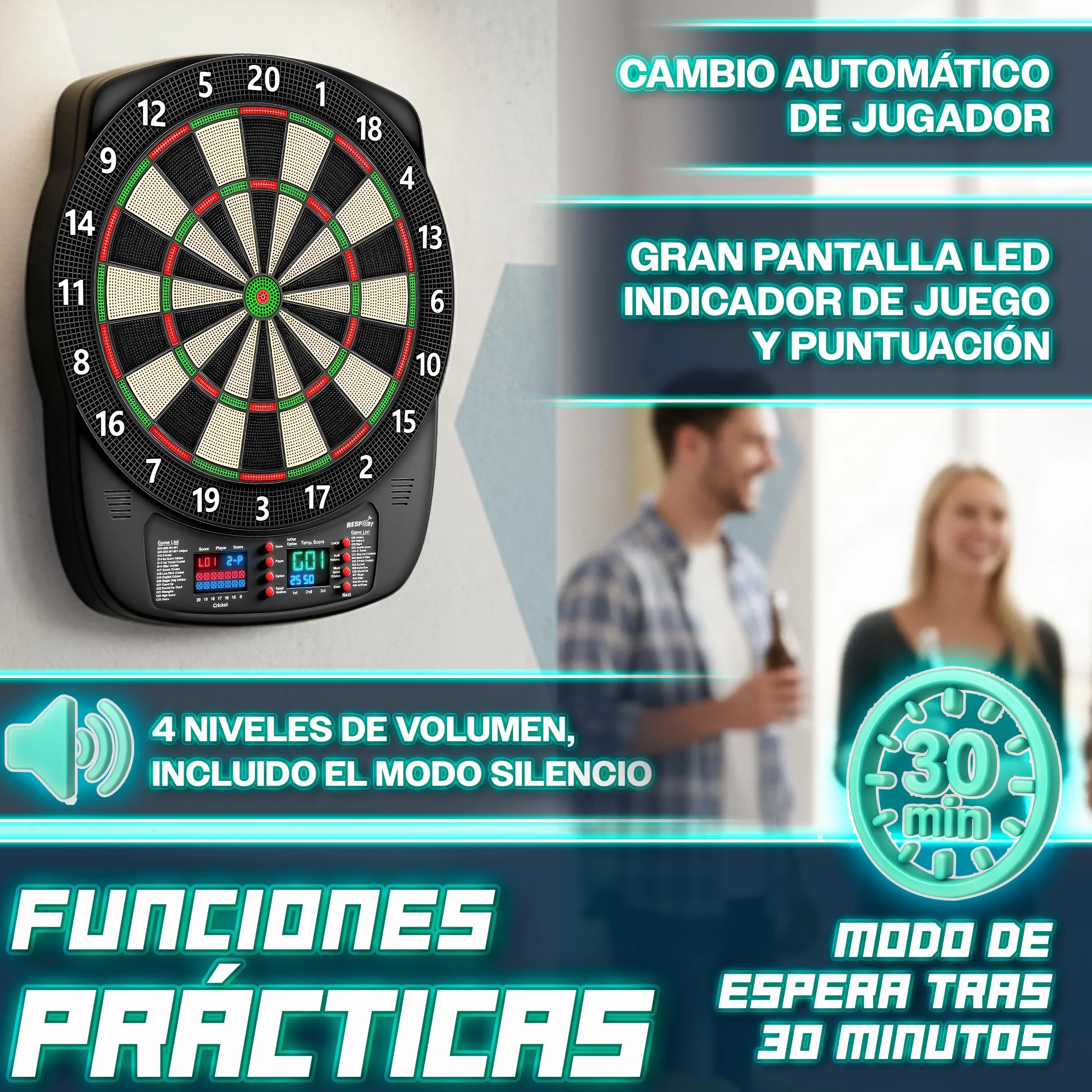 RE:SPORT Diana electrónica profesional 12 dardos 24 plumas Pro 100 puntas máquina de dardos electrónica 1-8 jugadores 427 variantes