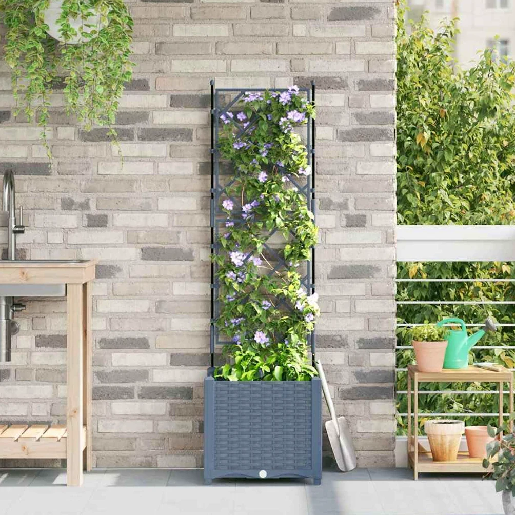 Maceta de jardín con enrejado, color gris claro, 40 x 40 x 143 cm, plástico para plantas trepadoras, maceta moderna para jardín, terraza y exterior