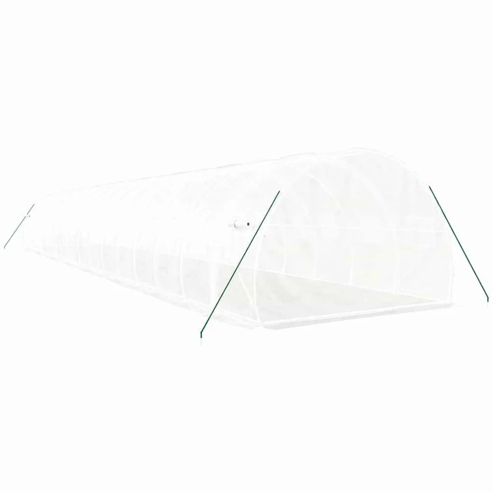 Invernadero con marco de acero blanco, 48 m², 16 x 3 x 2 m, cubierta de polietileno resistente a los rayos UV, ventanas enrollables, casa de plantas transitable para cultivo de hortalizas