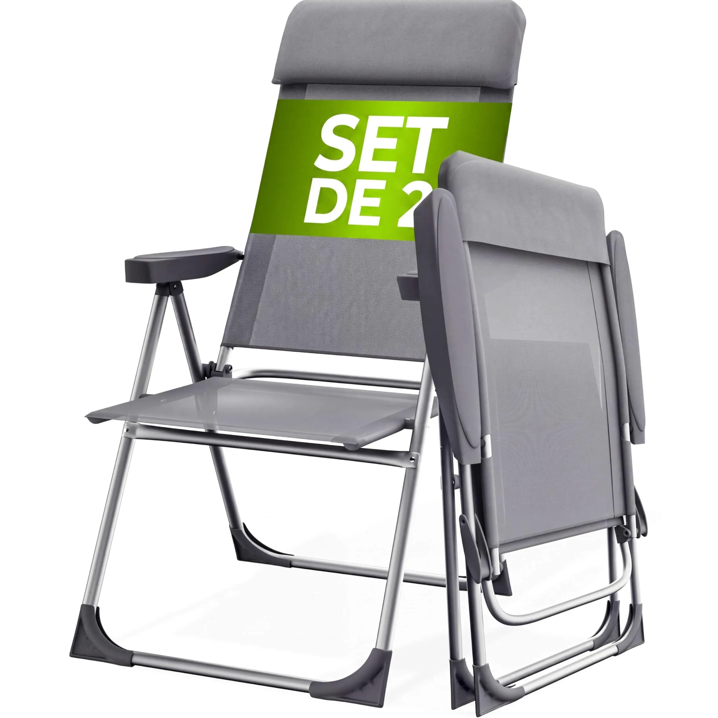 CASARIA® Sillas de Jardín Plegables Set de 2 Respaldo Alto Ajustable en 6 Posiciones Reclinable Marco Aluminio Estables Ligeras Exterior Terraza Balcón Camping