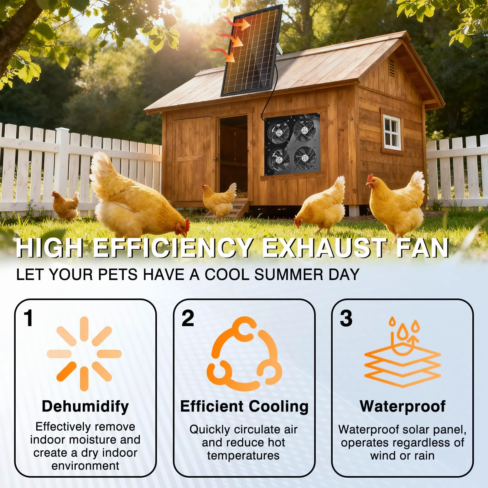 Ventilador de escape solar, ventilador solar de 25 W para gallinero, cobertizo, invernadero y ático, refrigeración de ventilación, fácil instalación, 3500 RPM, cable de 18 pies, kit de 4 ventiladores