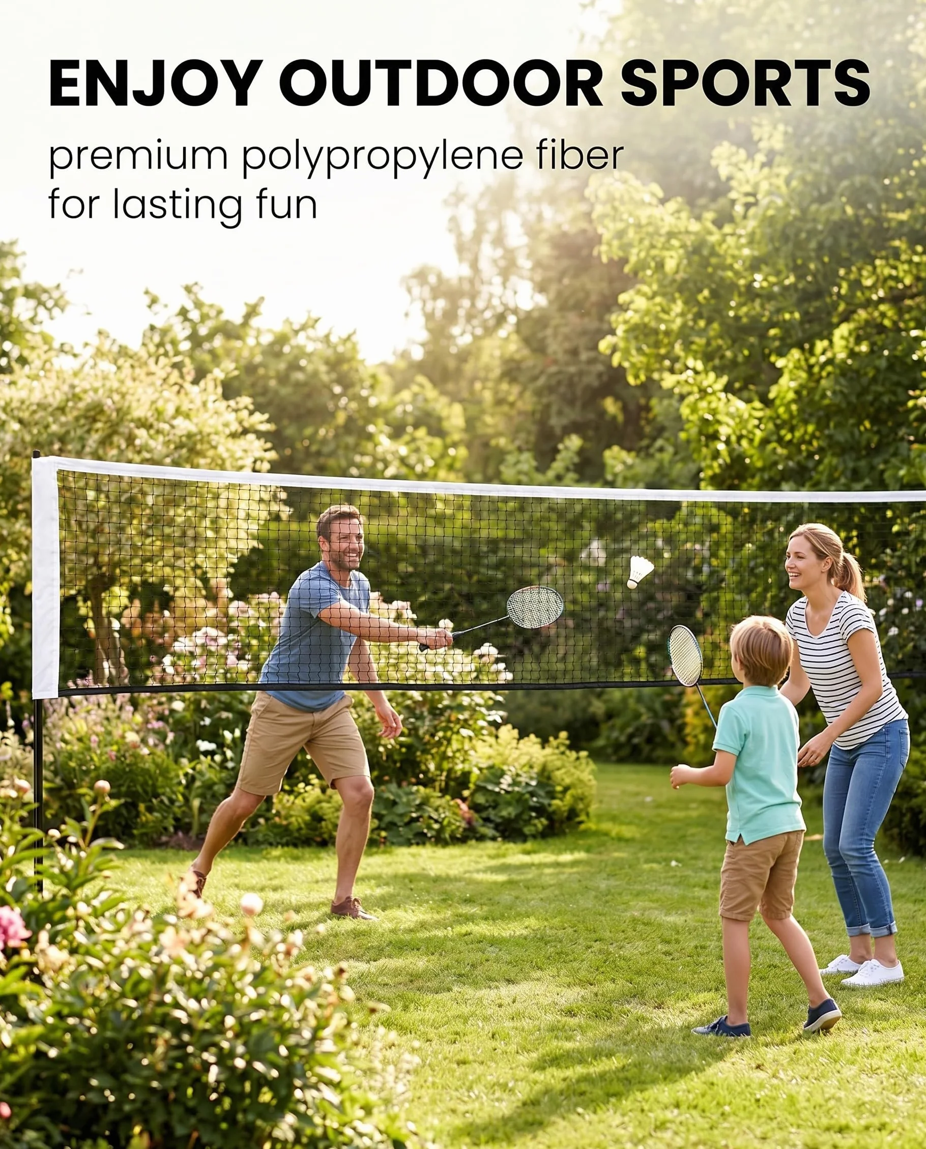Red de Bádminton Tenis Voleibol Portátil Plegable 6,1 × 7,6 m para Playa Jardín Deportes