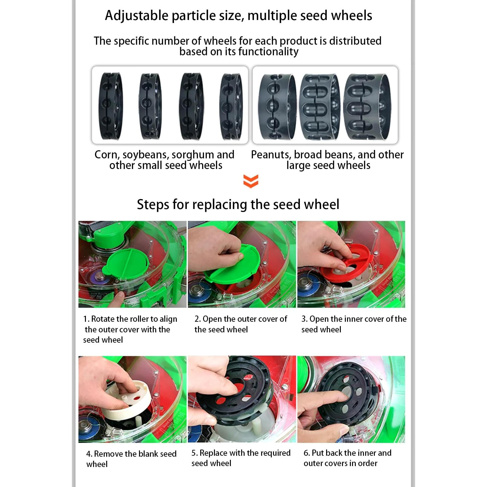 Sembradora de hortalizas a Empuje, sembradora de una hilera, sembradora Manual de césped para jardín, Profundidad Ajustable para maíz, Frijoles, algodón y maní, 7 Bocas