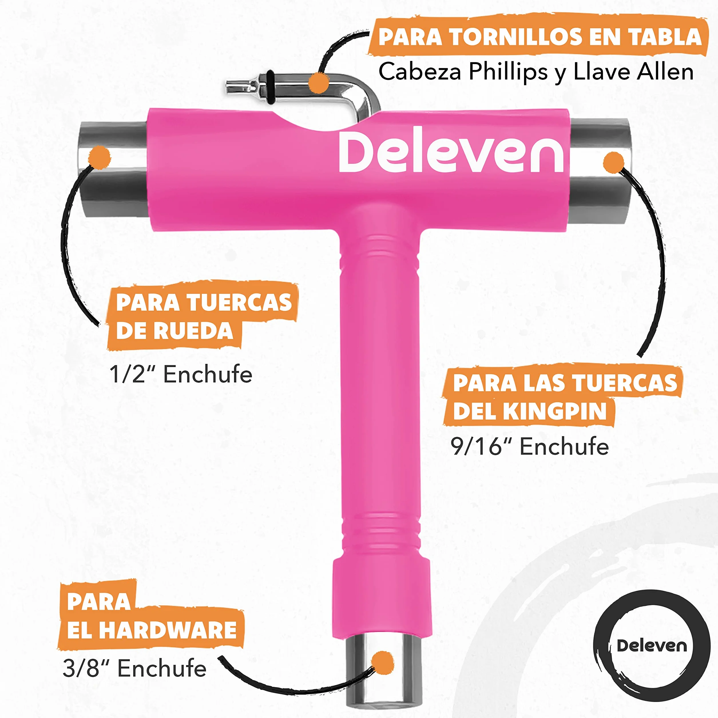 Deleven Herramienta de Skate Todo-en-Uno Multifunción con Llave Allen 2-en-1 y Destornillador Phillips