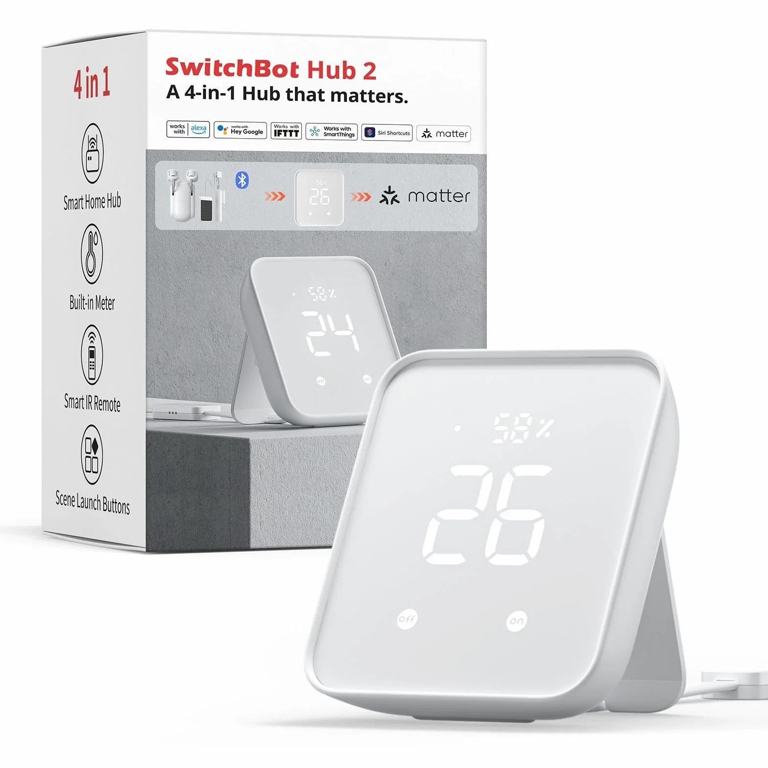 SwitchBot Hub 2, termómetro higrómetro WiFi, mando a distancia IR, mando a distancia inteligente y sensor de luz, conecta SwitchBot a Wi-Fi (2,4 GHz), compatible con Alexa&Google Assistant