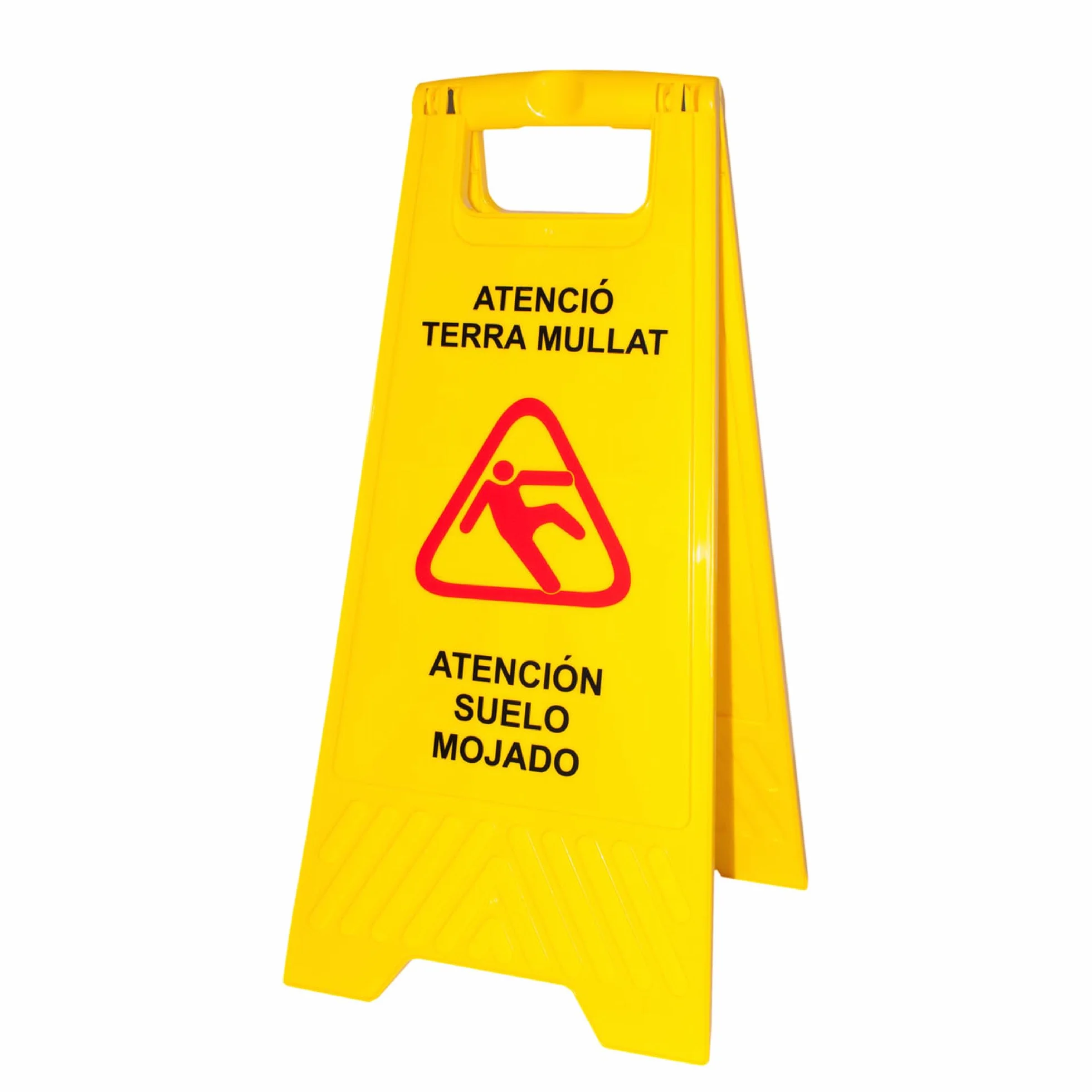 PAMEX Señal de Suelo Mojado. Cartel Plegable Señalización Advertencia Mojado Color Amarillo. Advertencia Superficie Resbaladiza. En Castellano y Catalán