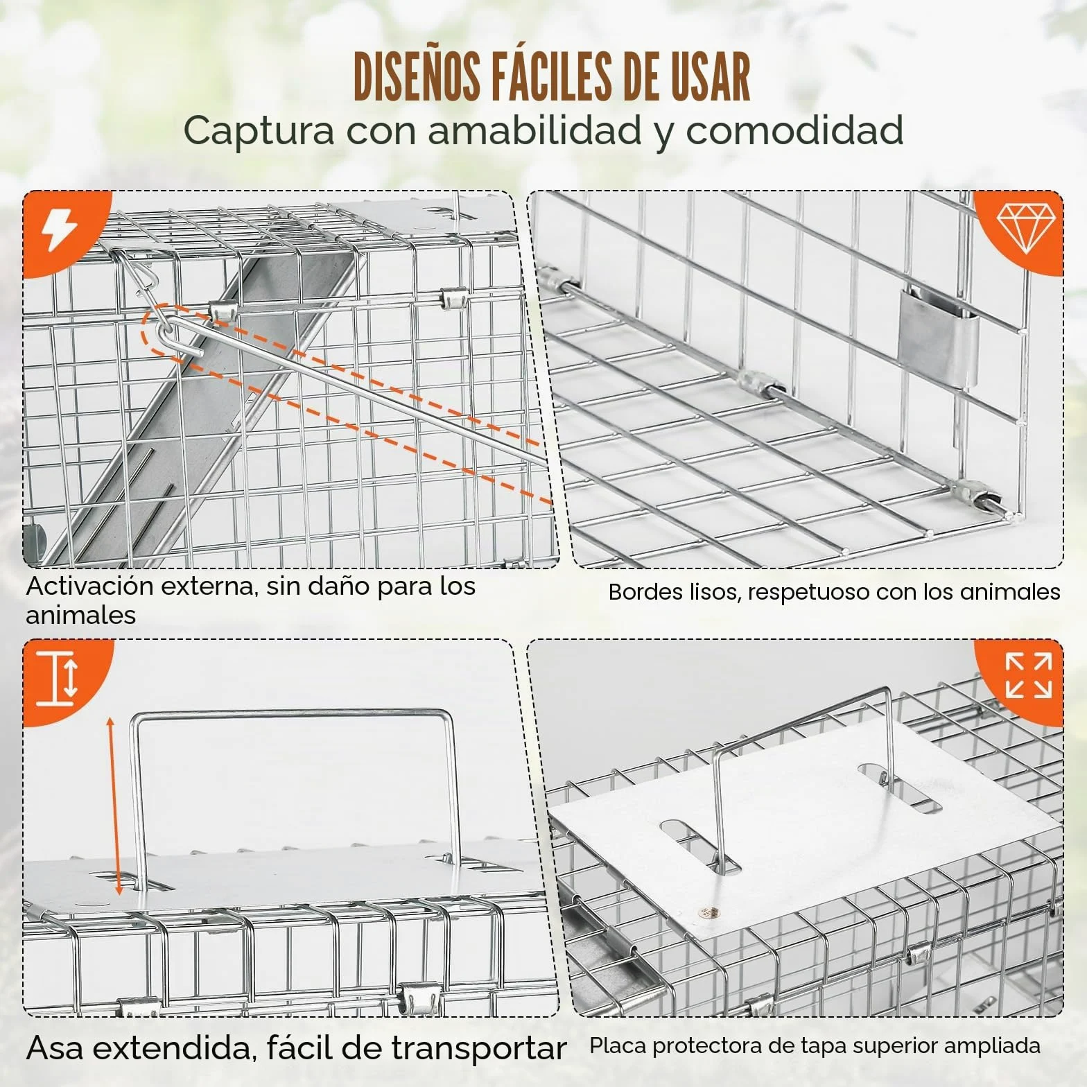 VEVOR Trampa para Animales 610x203x203 mm Jaula Plegable para Trampa para Gatos Alambre Galvanizado sin Crueldad con Asa Trampa para Conejos, Gatos Callejeros, Ardillas, Mapaches, Marmotas, Zarigüeyas
