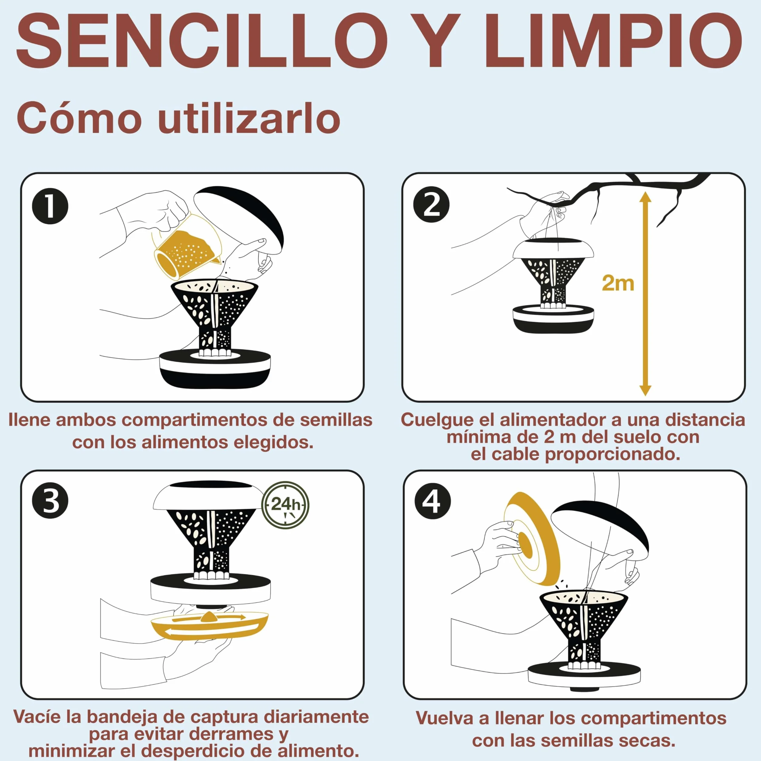 SWISSINNO Comedero para Pájaros Colgante – Davos Smart Birds - Dispensador con Bandeja - Tolva Segura contra Roedores - para Jardín y Balcón - Azul Claro